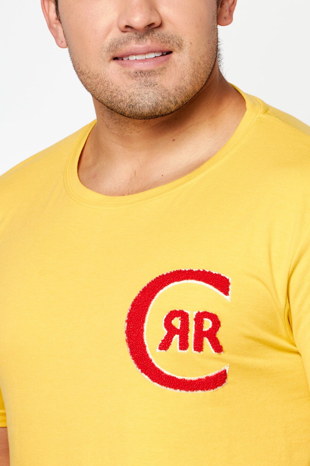Cerruti 1881-Men Round Neck Short Sleeves Graphic Printed T-shirt, Yellow 3