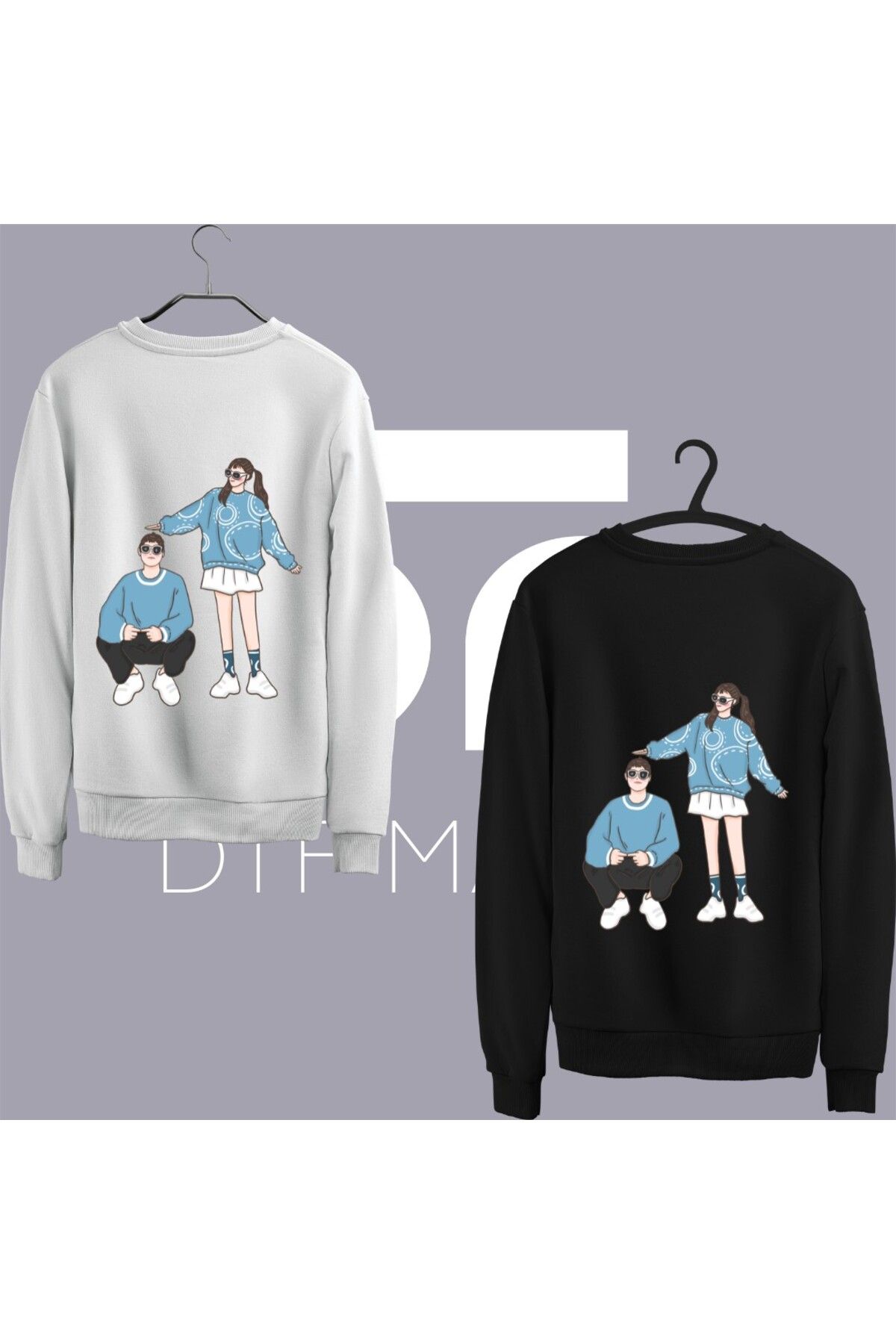 dtfmarkt 2'li Love Couple Sırt Baskılı Sweatshirt