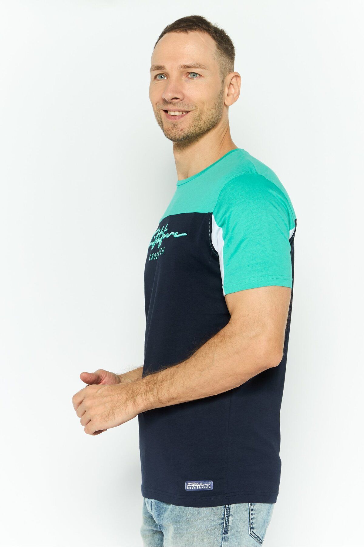Crosshatch-Men Round Neck Embroidered Logo Short Sleeves T-shirt, Dark Navy 3