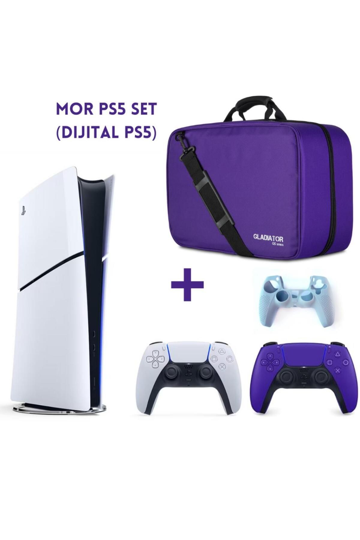 Sony Playstation 5 Dijital Sürüm (Slim) + Mor Dualsense + Mor Çanta (Kılıf Hediyeli)