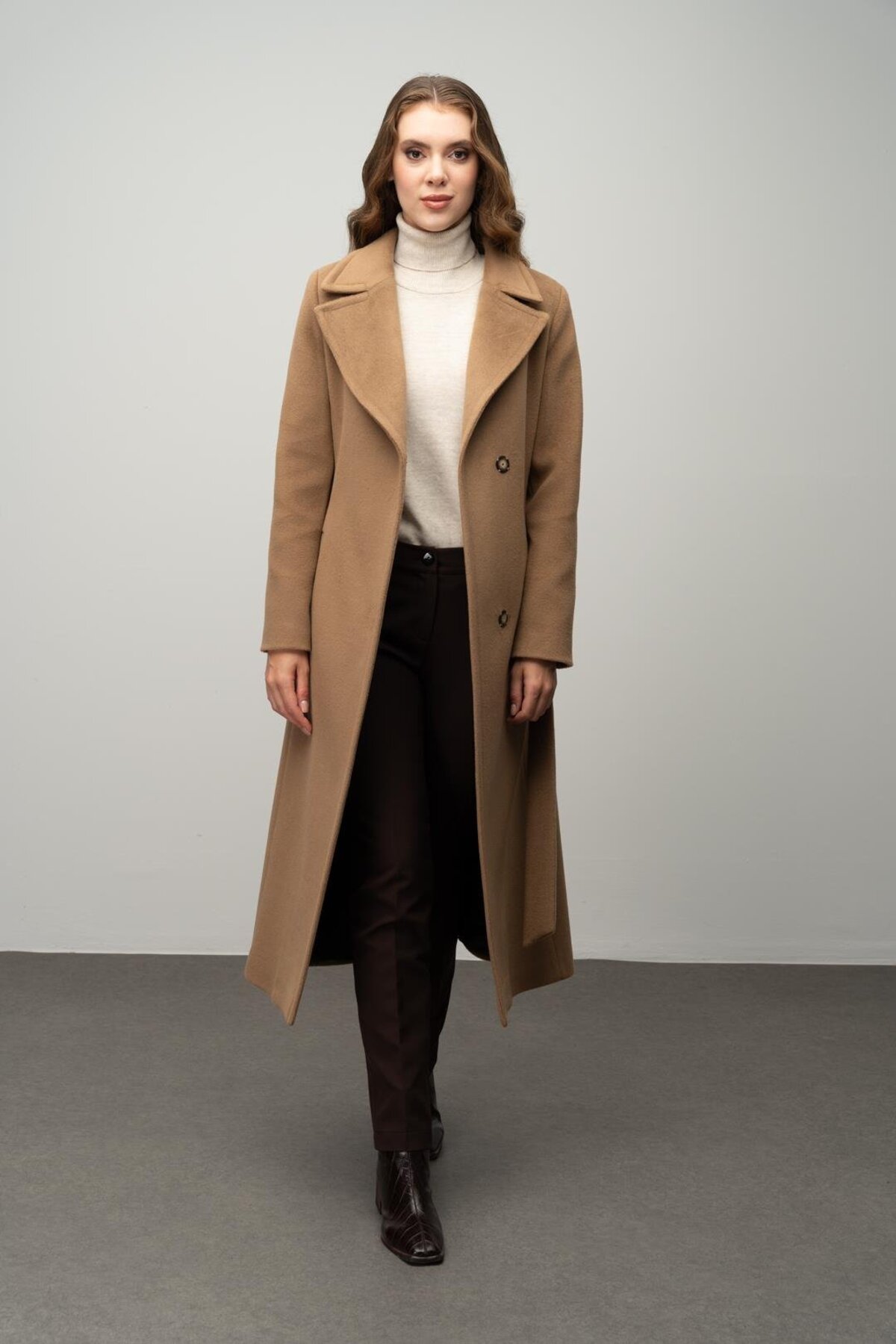 Olcay  Çıt Çıt Kapamalı Belden Bağlamalı Exclusive Kaban K. KAMEL 3057