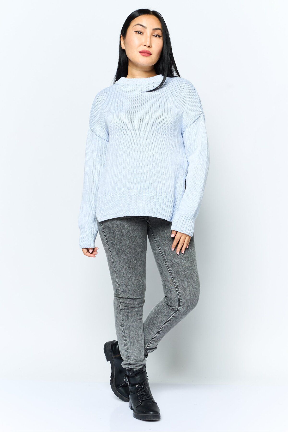 Hugo Boss-Women Crew Neck Textured Sweater, Light Blue 2