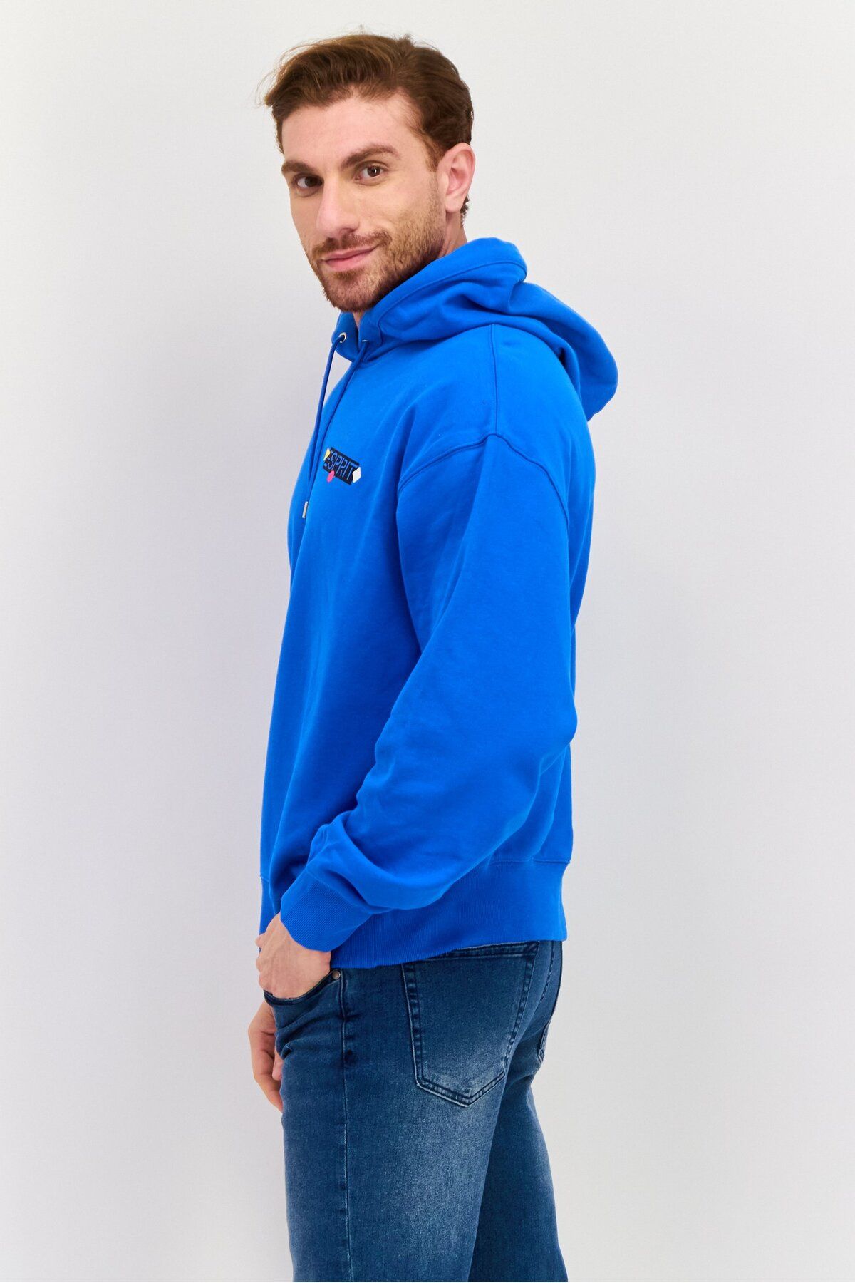 Esprit-Men Brand Logo Long Sleeves Hoodie, Blue 2