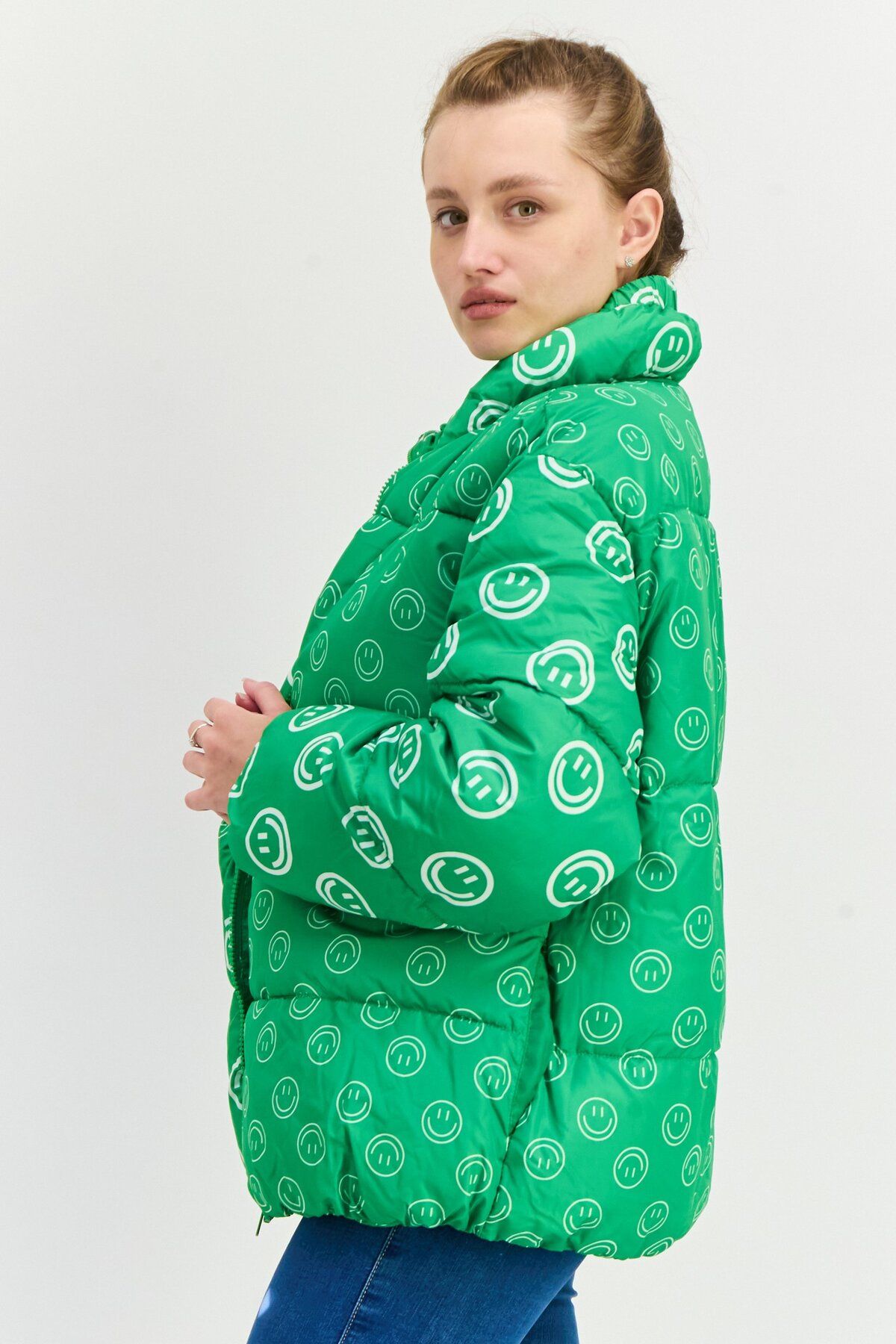 NATIVE YOUTH-Women Oversized Graphic Print Puffer Jacket, Green 3