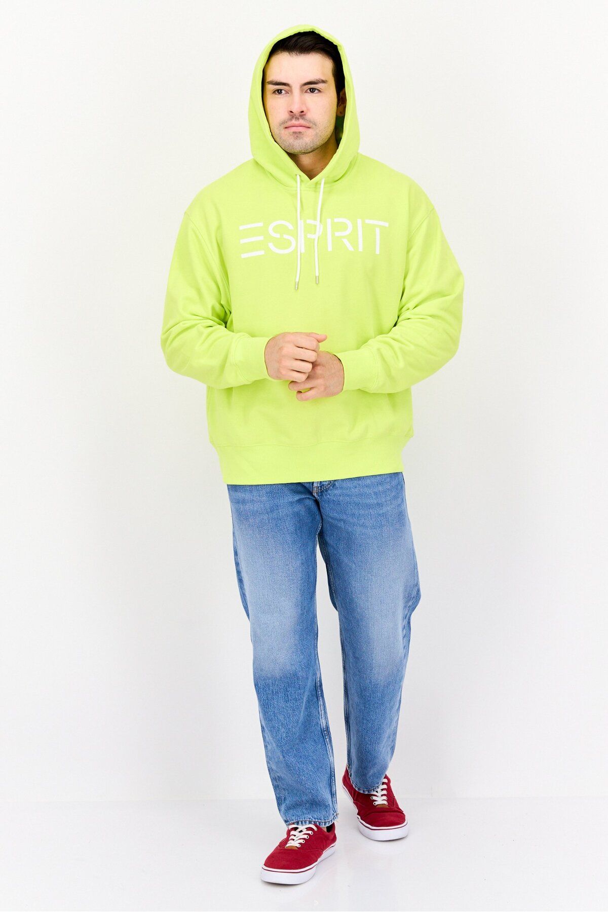 Esprit-Men Hood Neck Brand Logo Long Sleeves Hoodie, Lime Green 3