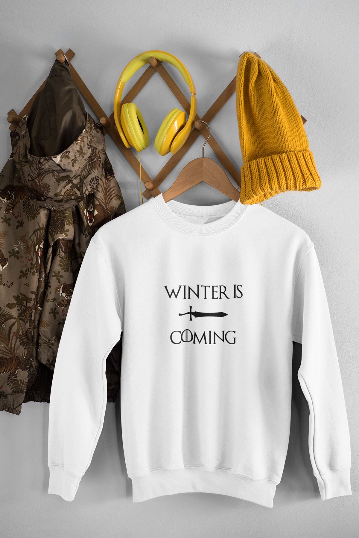 qoeuyl boutique Winter Is Coming Game Of Thrones Hediyelik Baskılı %100 Pamuklu Bisiklet Yaka Sweatshirt