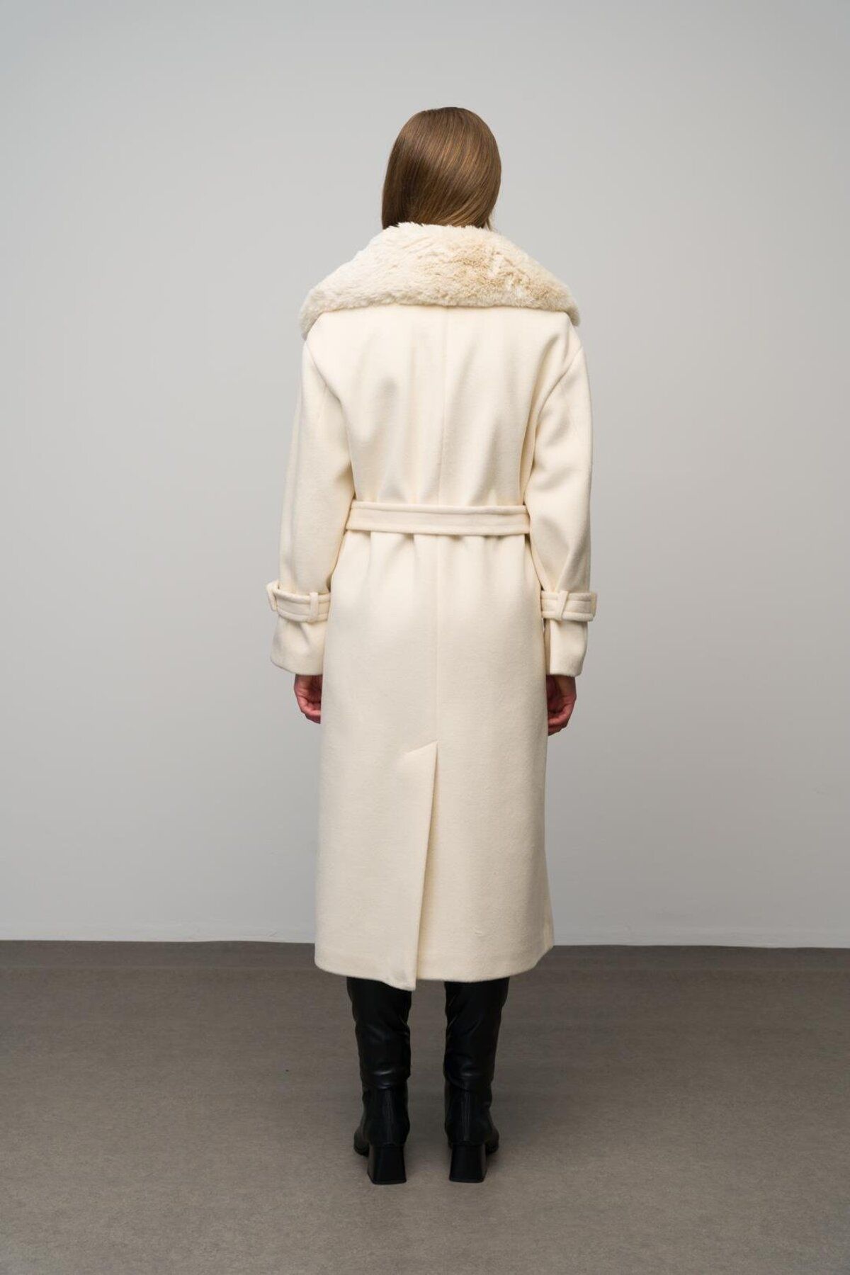 Olcay-Oversize палто - Сваляща се кожа и нисък ръкав, Екрю 3067 7