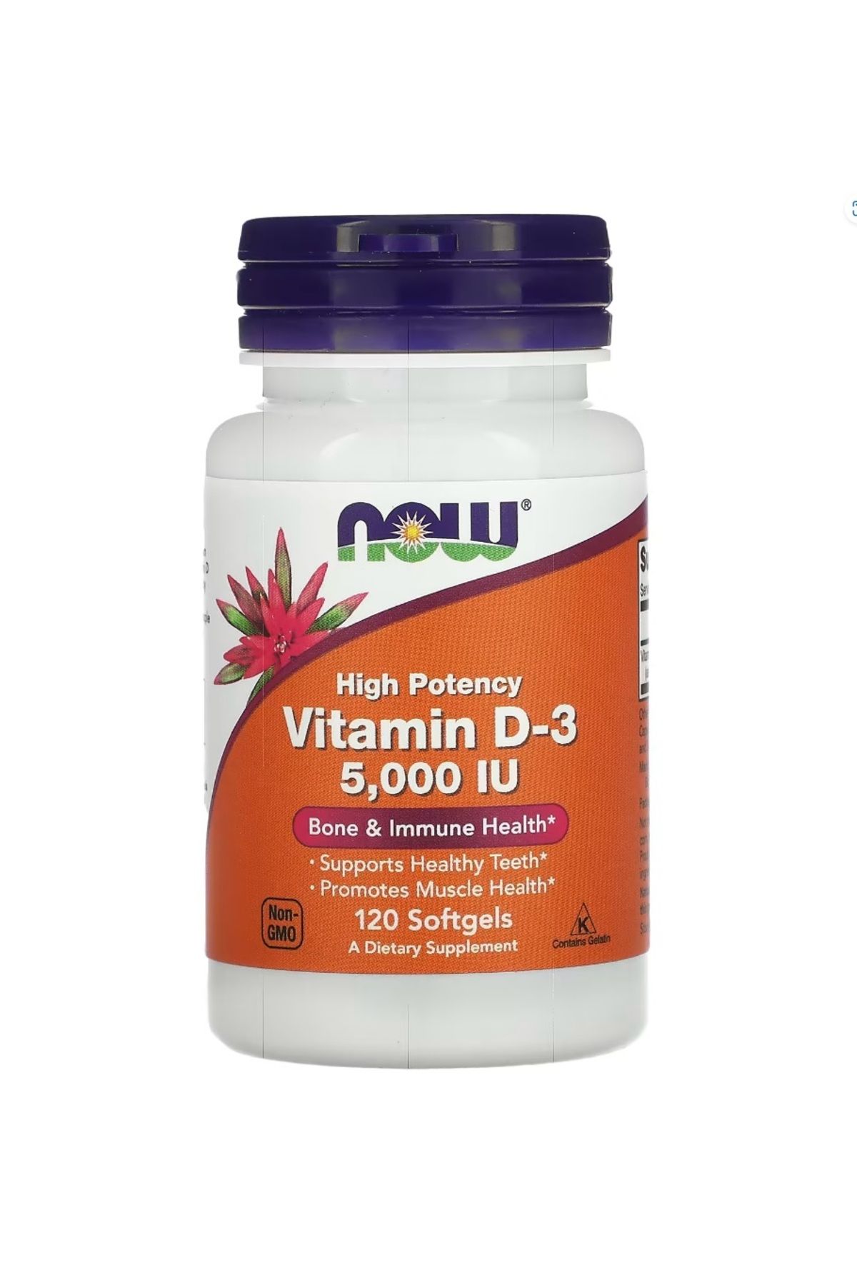 Now Foods Vitamin D-3 5000 IU 120 Softgels Kapsül