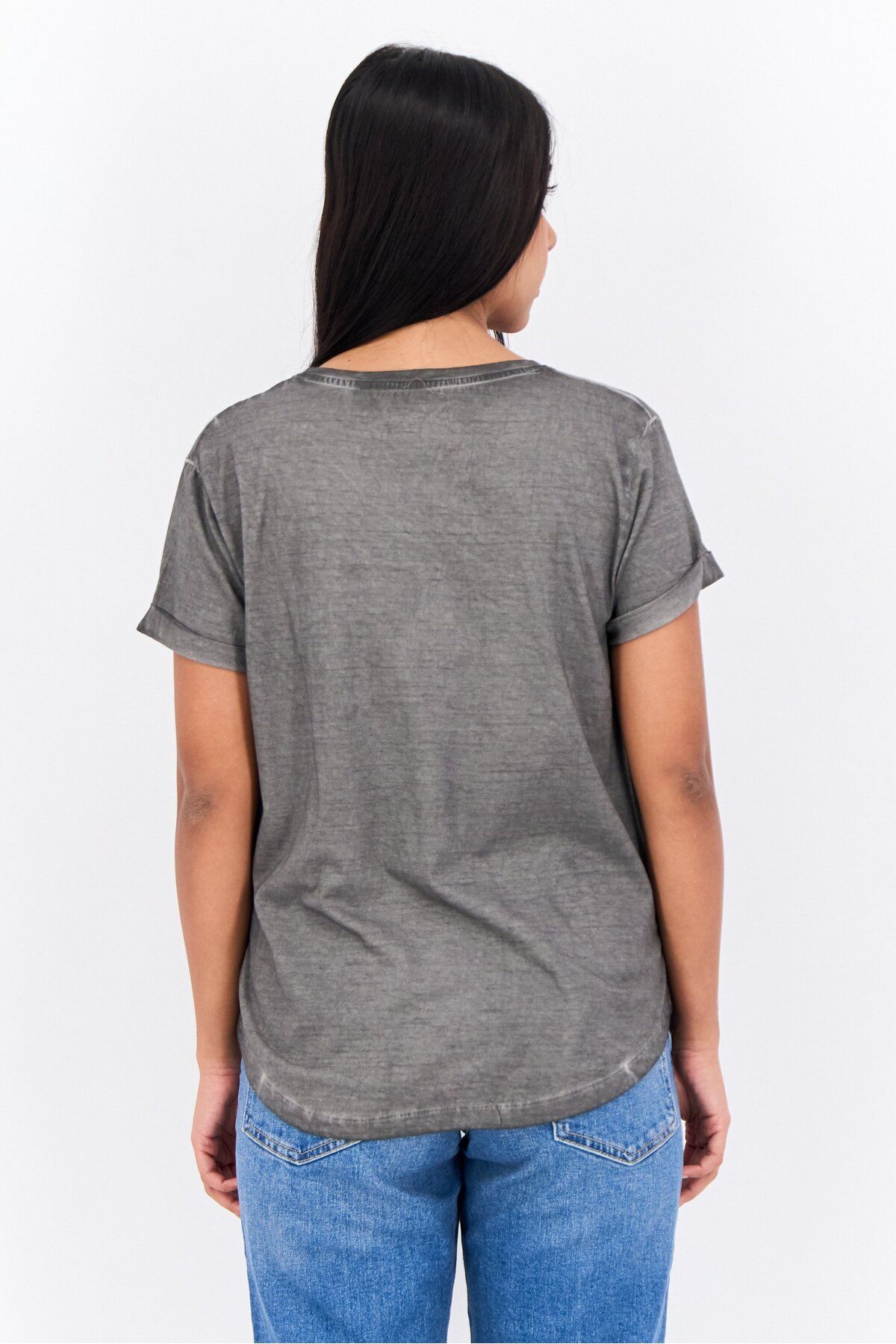 Disney-Women Round Neck Short Sleeves Graphic Print T-shirt, Dark Grey 3