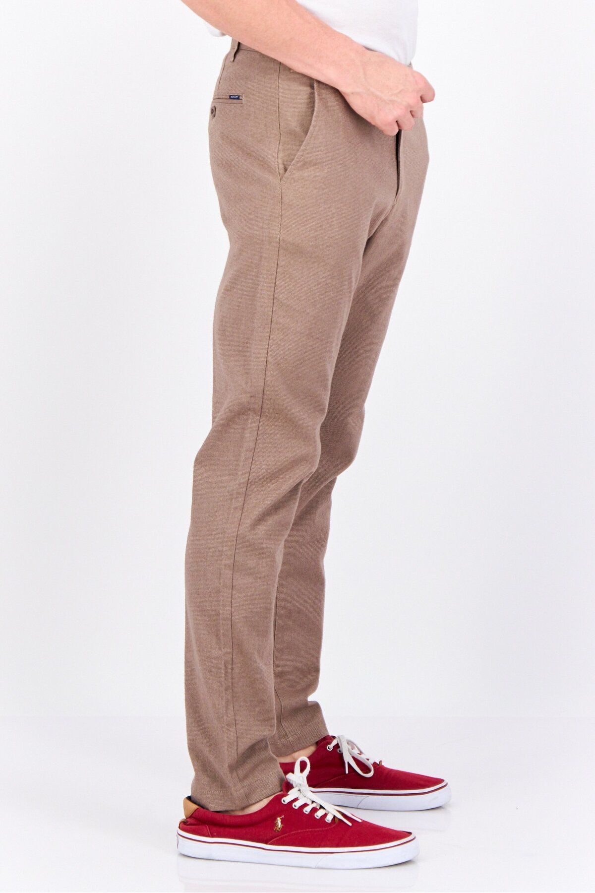 Gant-Men Slim Fit Textured Straight Leg Pants, Desert Brown 2