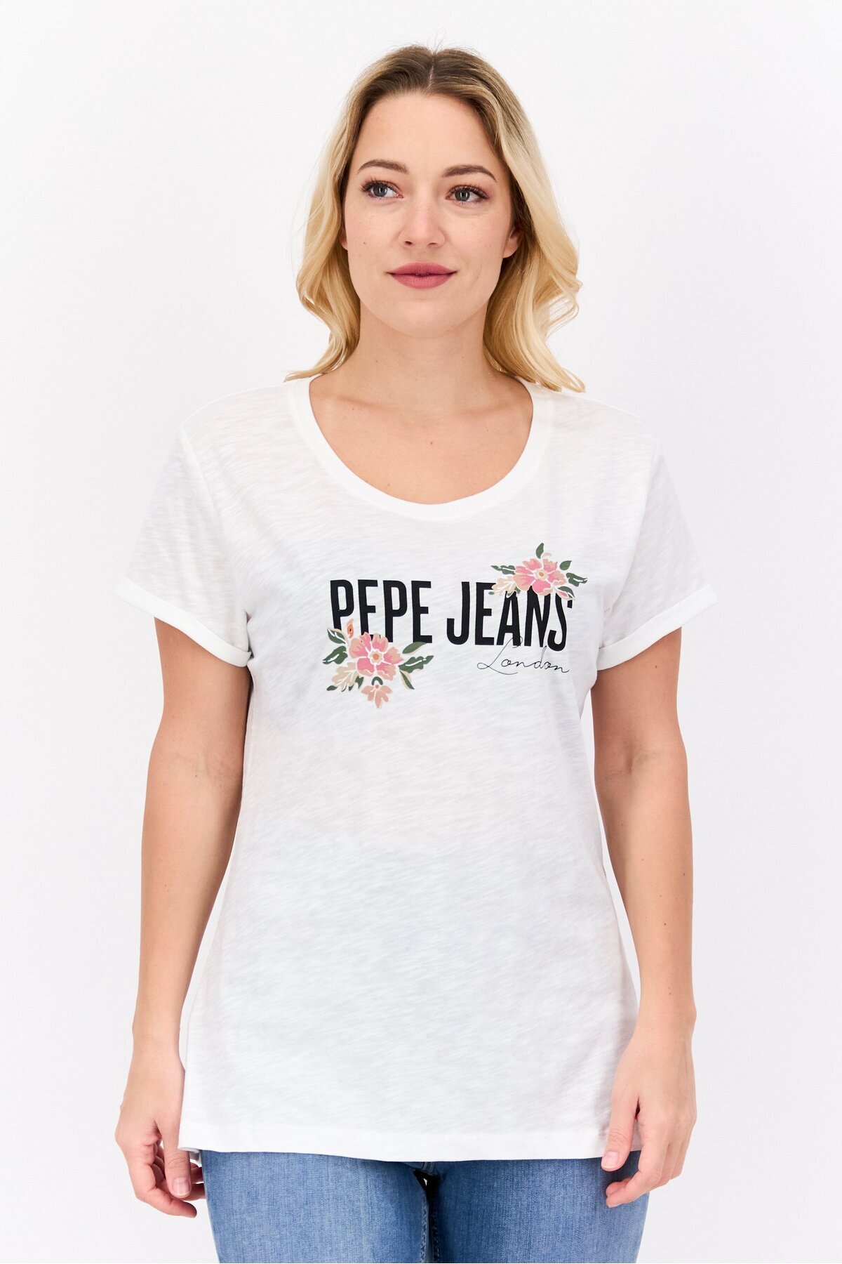 Pepe Jeans-تي شيرت نسائي بطبعة جرافيكية بأكمام قصيرة ورقبة دائرية، أبيض عاجي 1