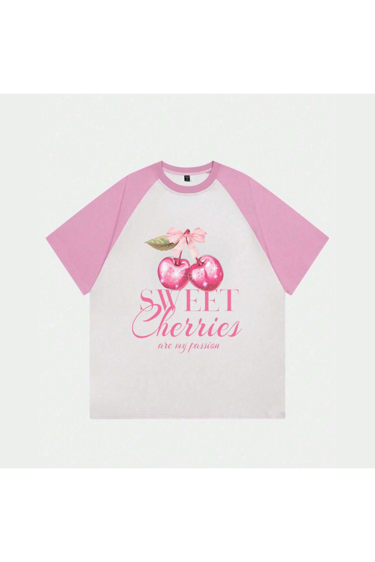 weywot MERTSHP Beyaz Unisex Pembe Reglan Sweet Cherries T-Shirt