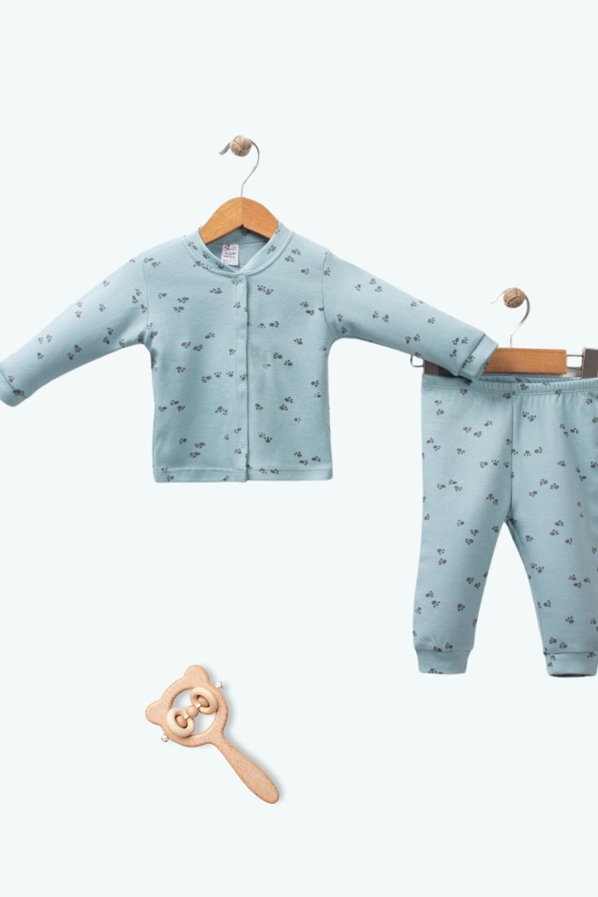 Dolly Kids Pati Desenli Önden Çıtçıtlı  Bebek Pijama Takımı. %100 Pamuk