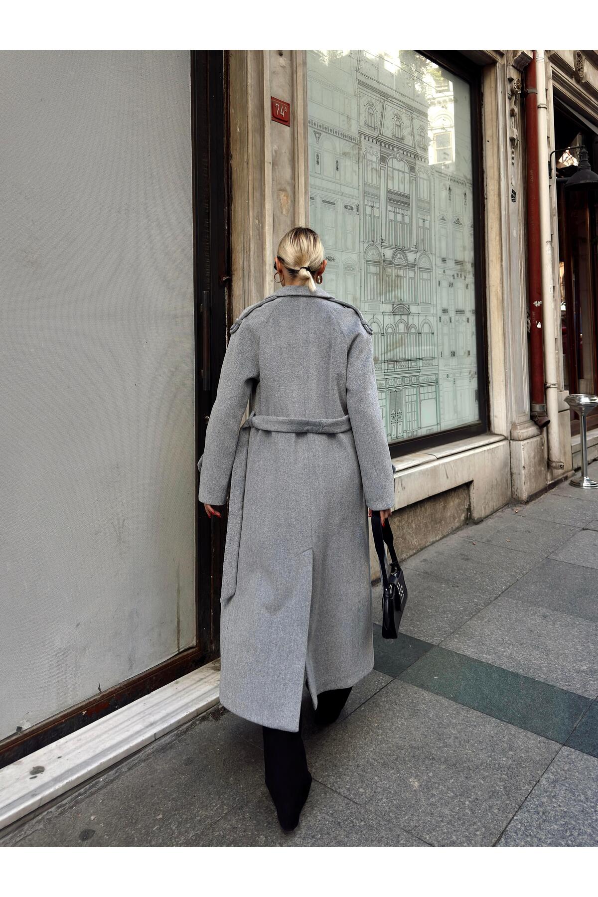 Olcay  Apolet ve Pelerin Detaylı Reglan Kol Kruvaze Kaban A.GRİ 3045 - Görsel 8