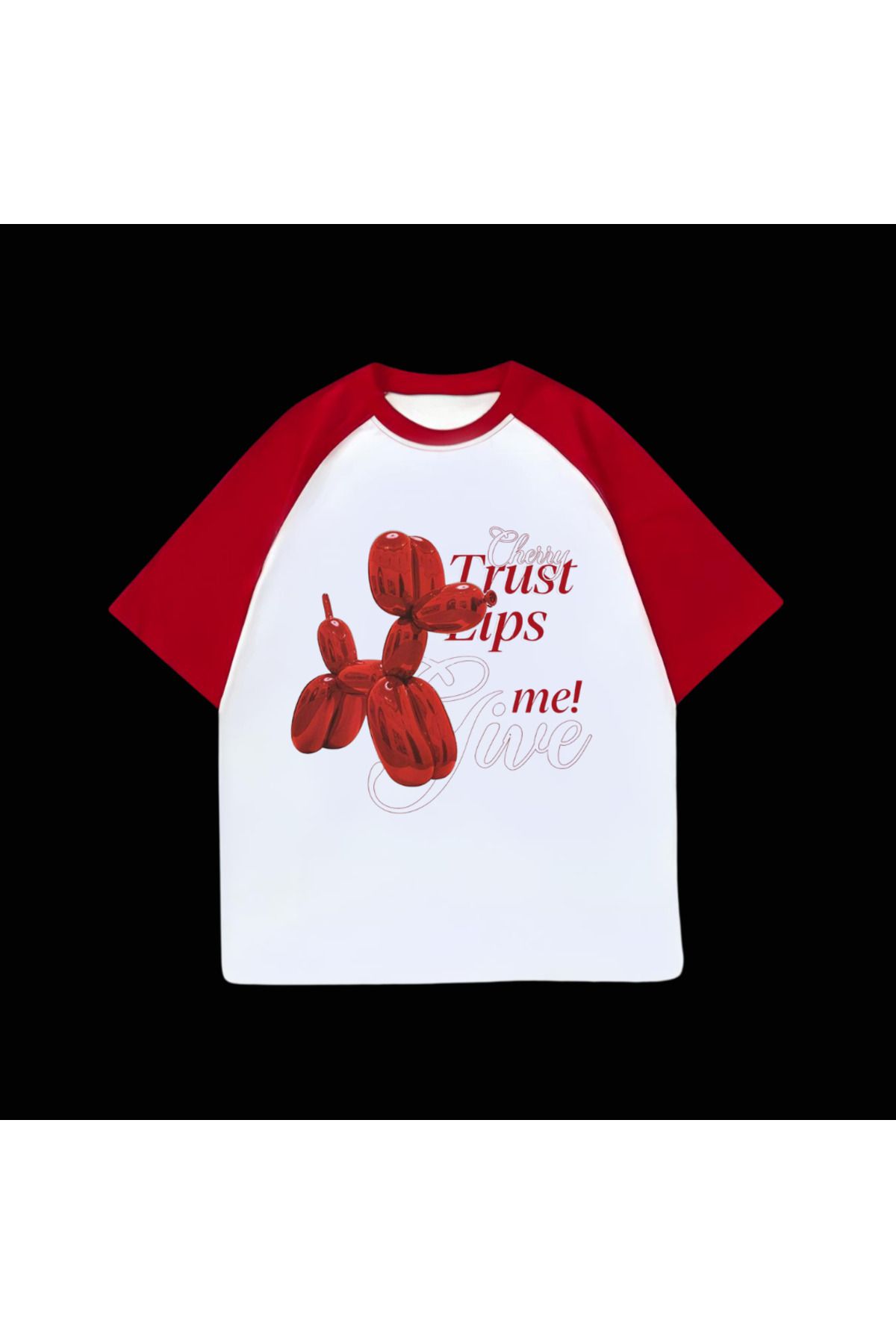 DEEFWEAR Very Kind  Beyaz Unisex Kırmızı Reglan Cherry Trust T-Shirt