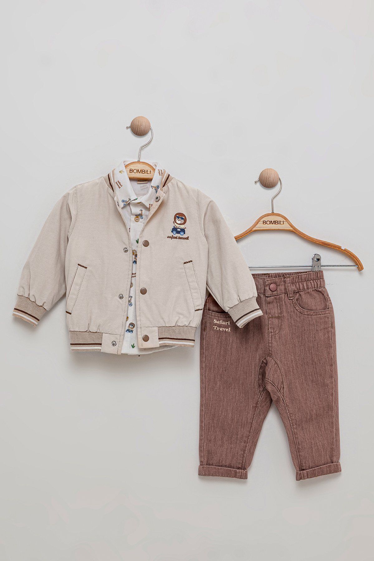 Bombili-College Jacketed Embroidery Detailed Patterned Shirt Pants Combination 3-Piece Baby Boy Set 1