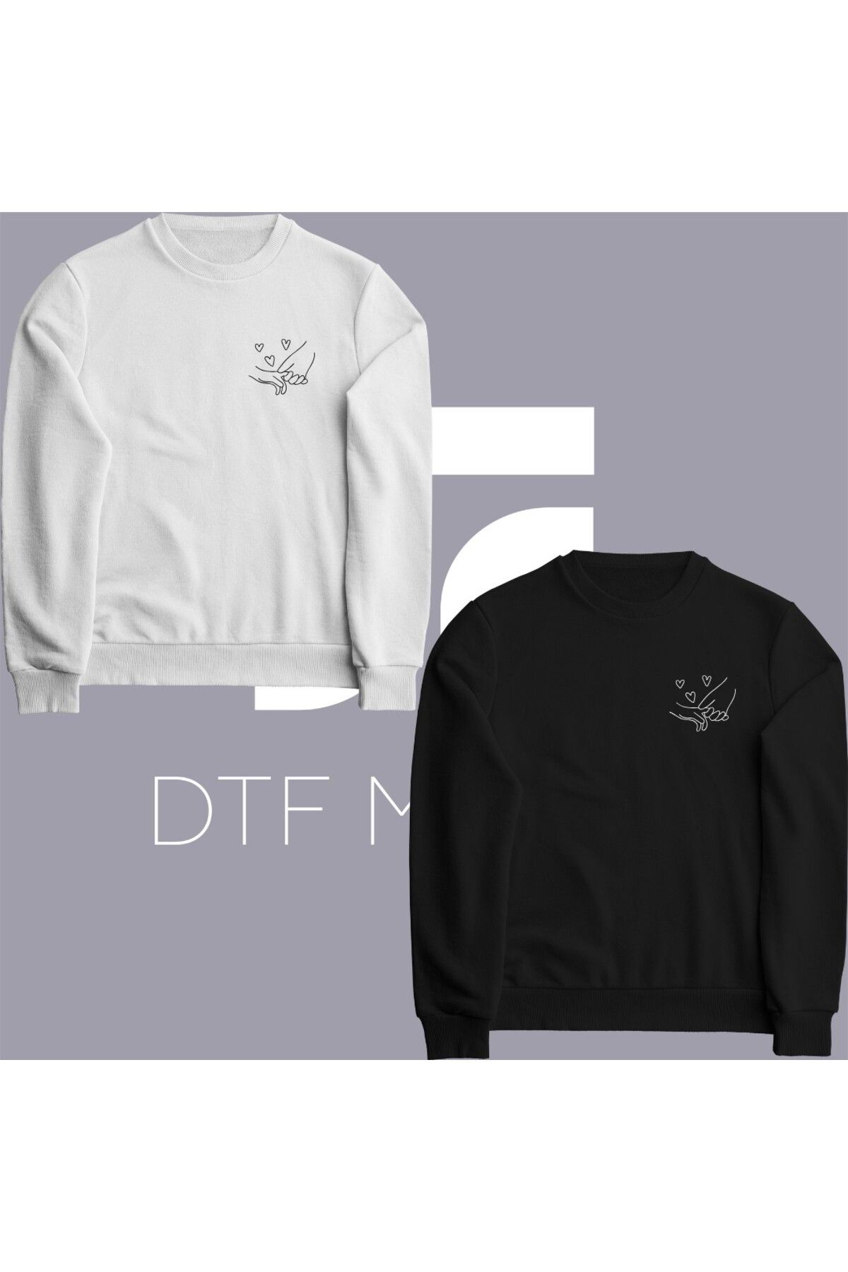 dtfmarkt 2'li "Kalpli El Ele Tutuşma" Tasarımlı Baskılı Sweatshirt