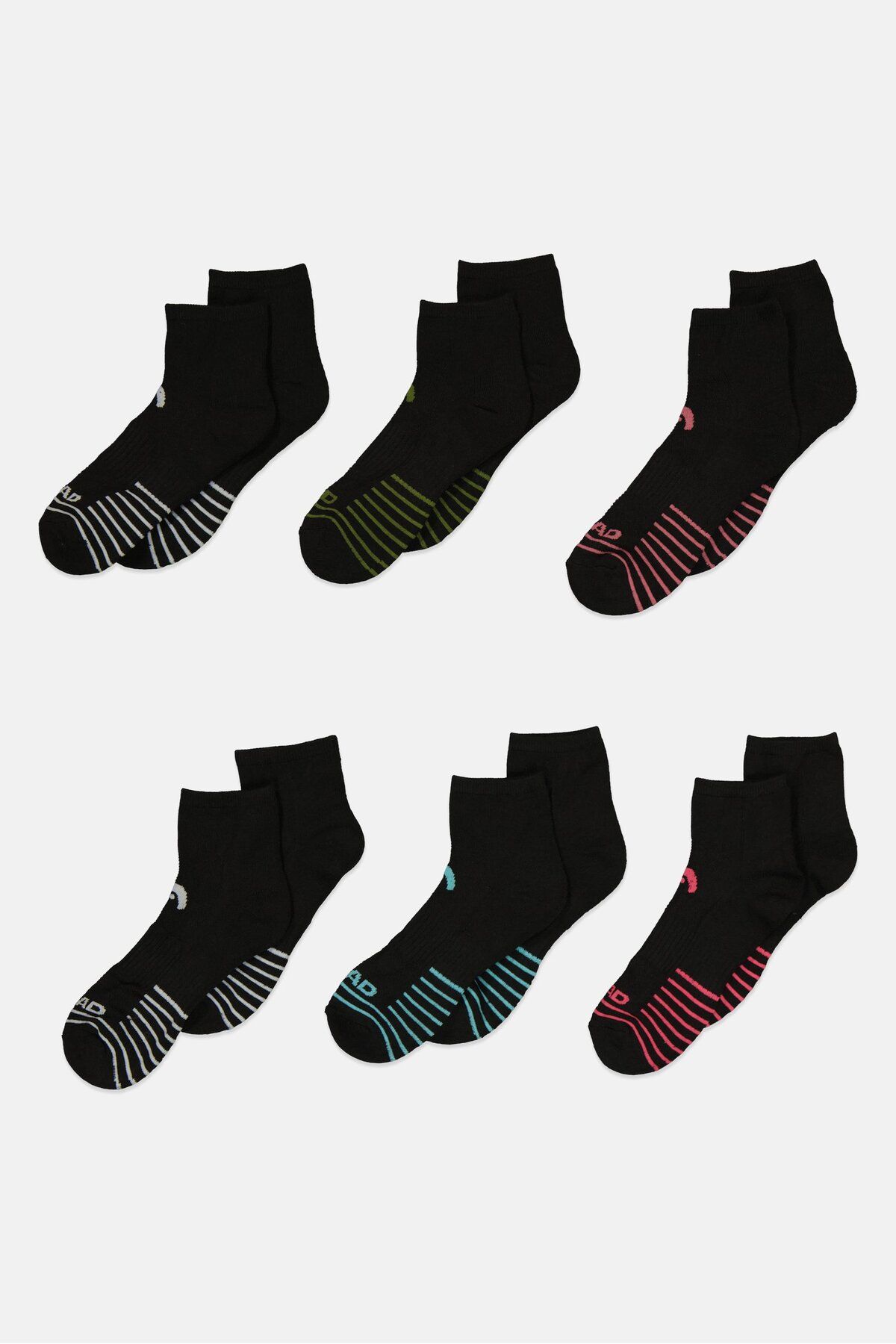 Head-Women 6 Pairs Quarter Socks, Black Combo 1