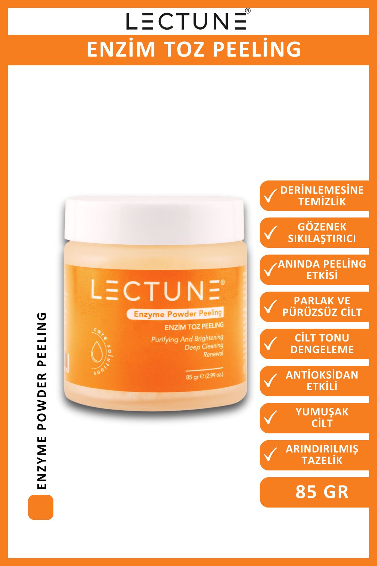 LECTUNE Enzim Toz Peeling Cilt Temizleyici | Arındırıcı Aydınlatıcı Aktif Tanecikli Yenileyici | 85 gr