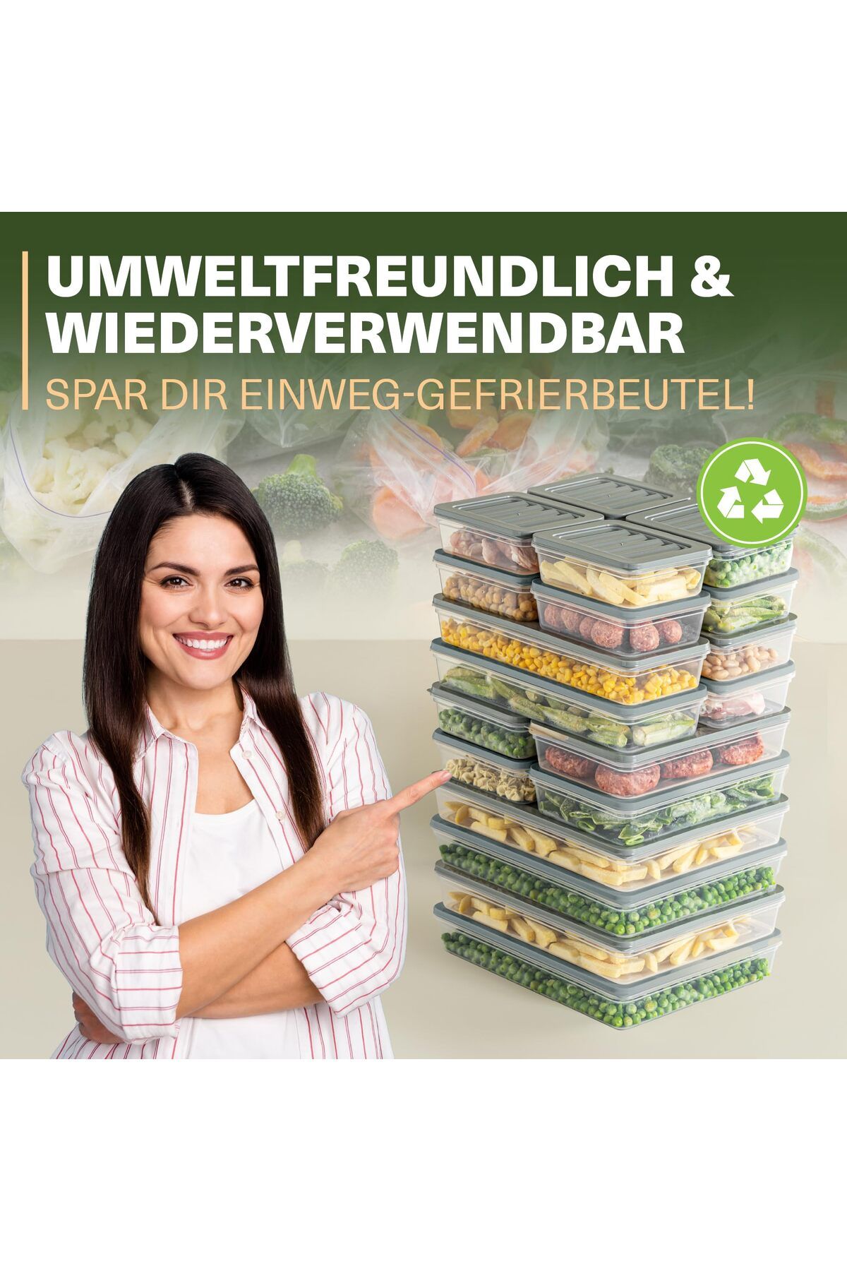Viwares-Stapelbare Frischhaltedosen 20er Set, Gefrierfach & Kühlschrank Organizer mit Deckel 5