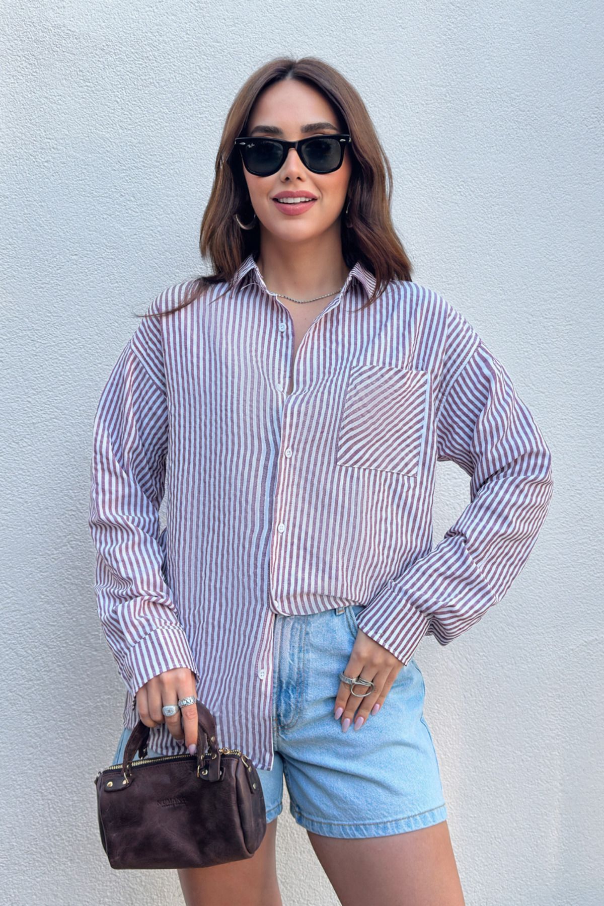 King Brothers-Women's Shirt Striped Oversize Shirt with Pockets 2