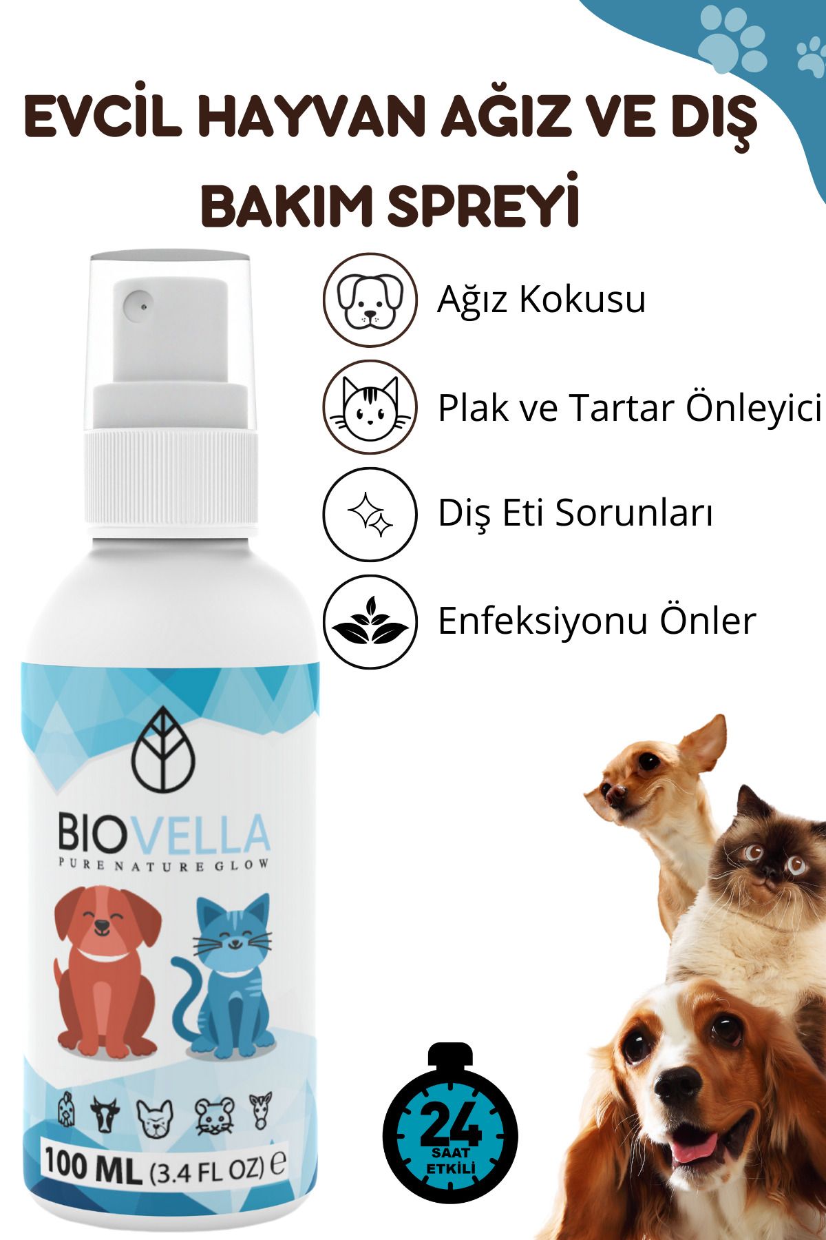 BİOVELLA Ağız Ve diş Bakımı Spreyi 100 ml Köpek Ağız Kokusu Diş Eti Enfeksiyonu