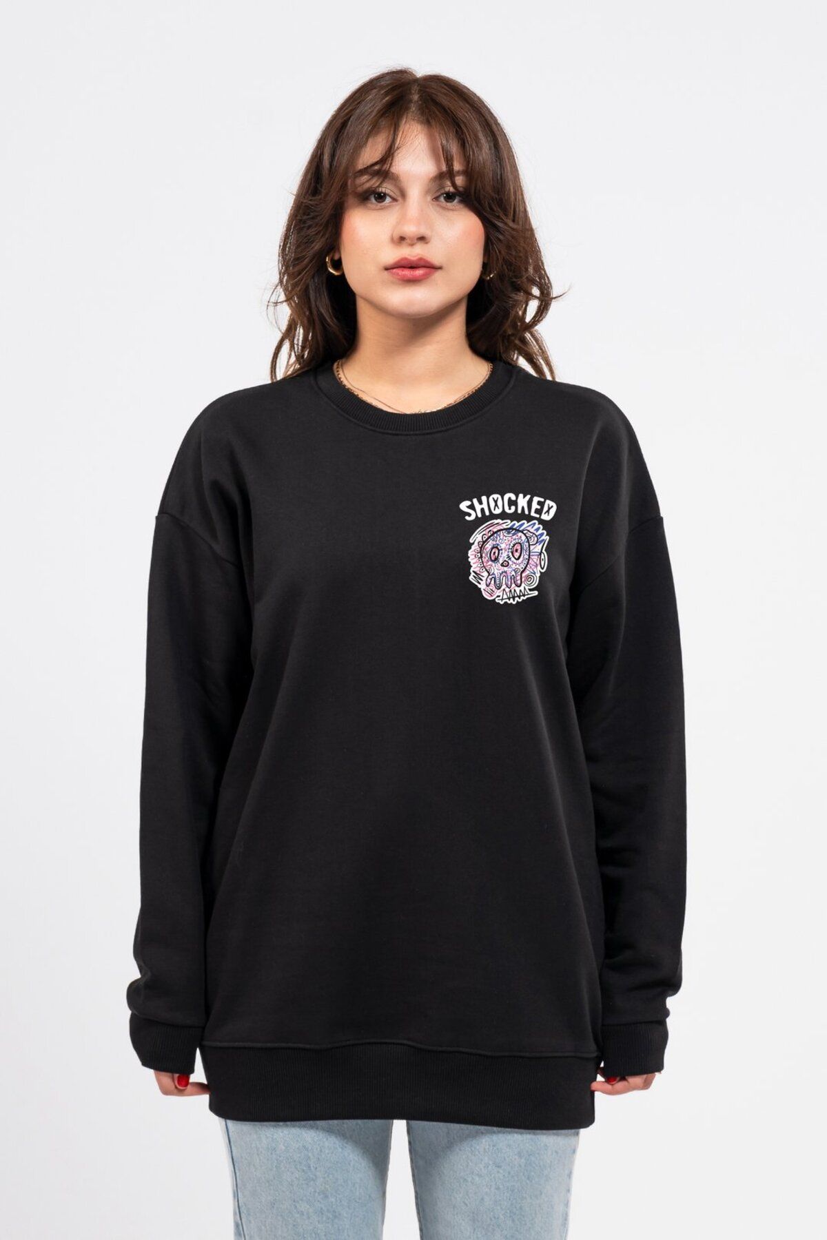 LUMARTA Oversize Göğüste Shocked Baskılı Sweatshirt