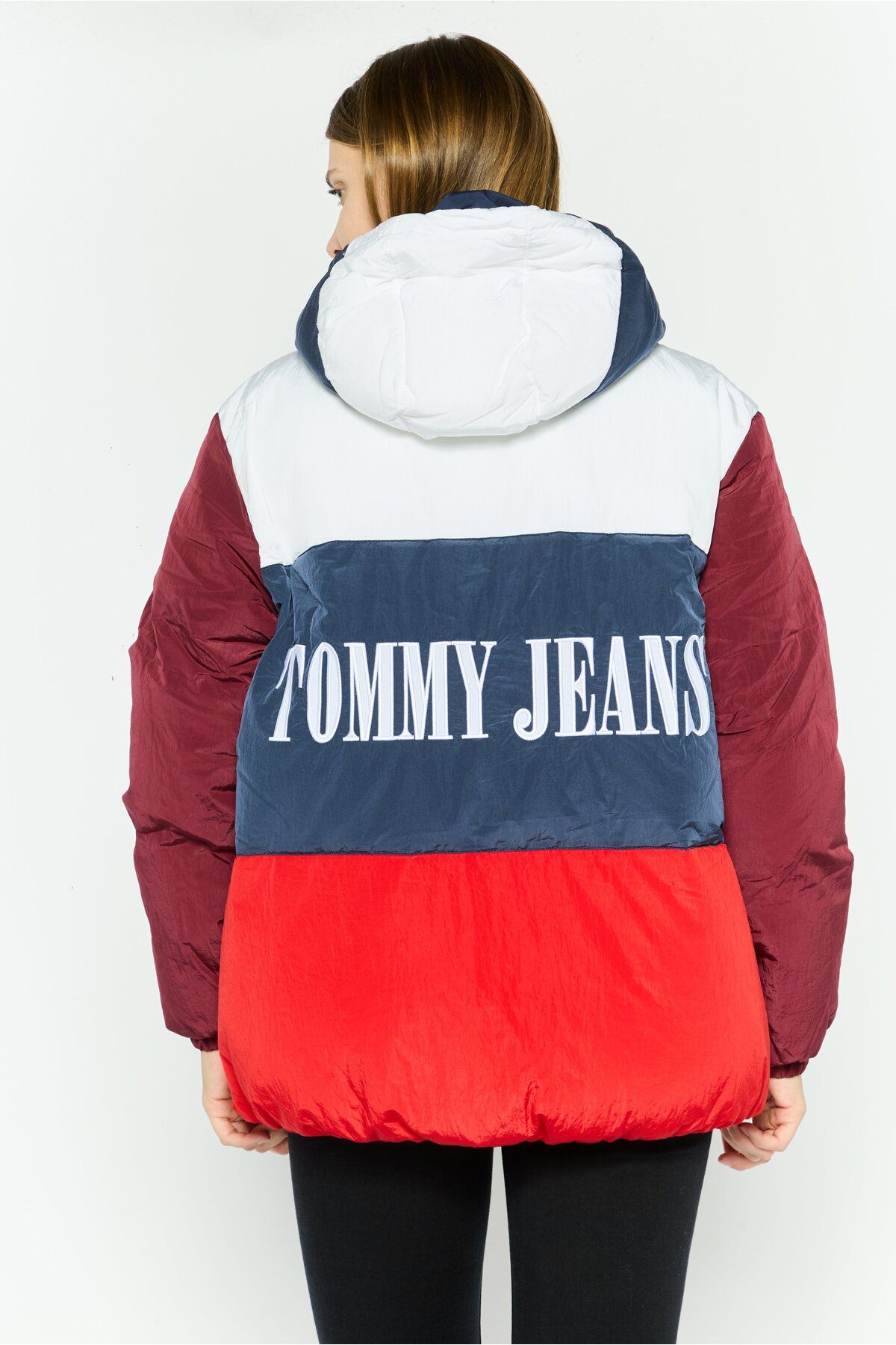 Tommy Jeans-Women Hooded Brand Logo Padded Jacket, Red 3