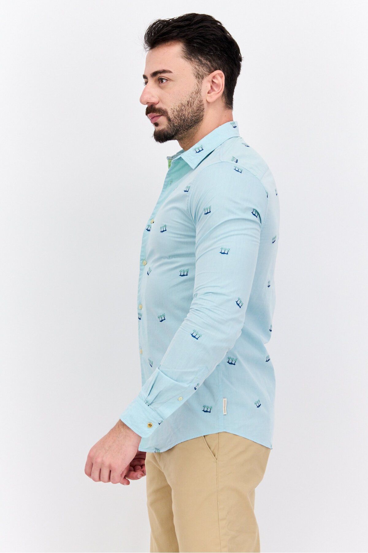 Scotch & Soda-Men Slim Fit Long Sleeve Embroidered Casual Shirt, Turquoise 4