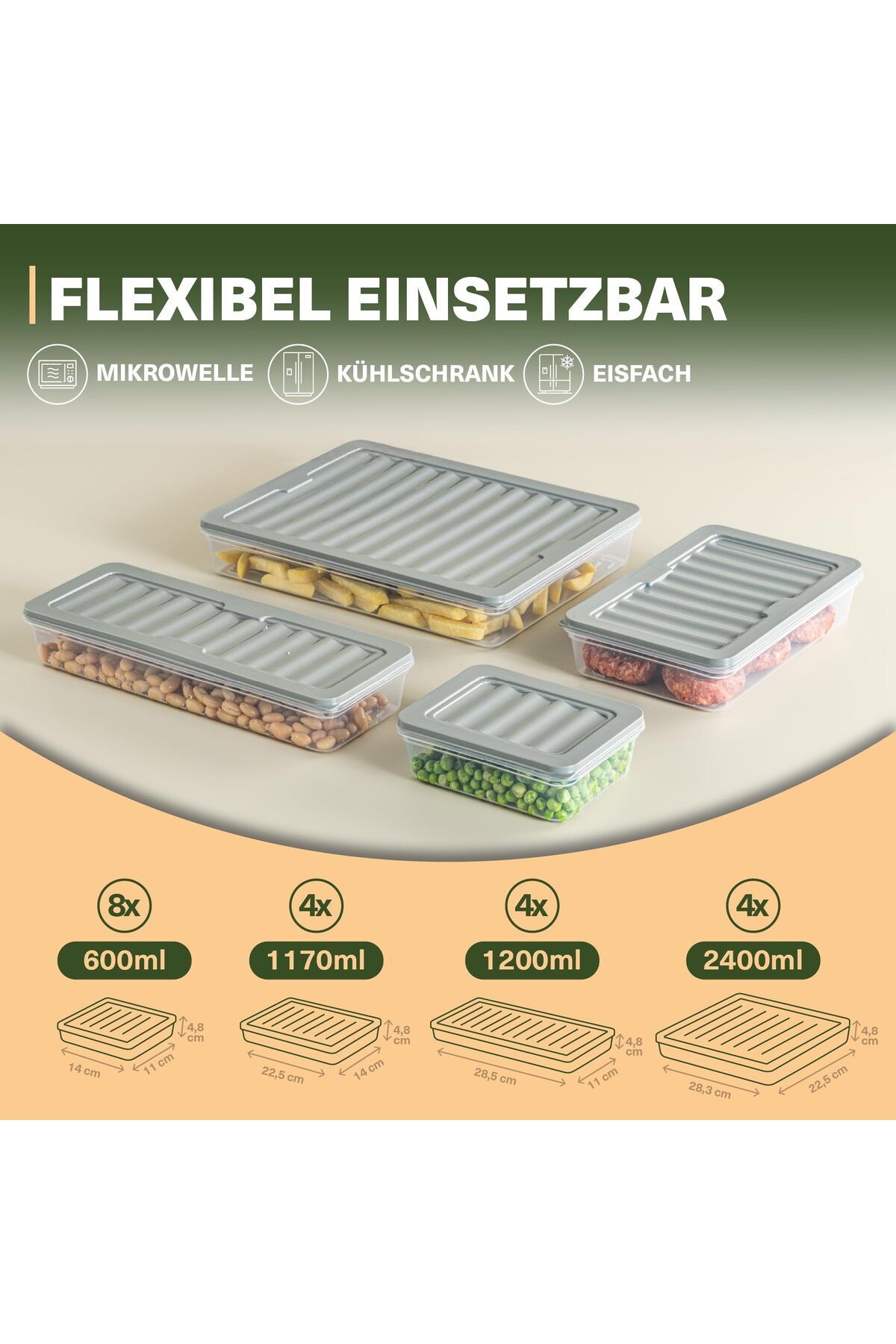 Viwares-Stapelbare Frischhaltedosen 20er Set, Gefrierfach & Kühlschrank Organizer mit Deckel 2