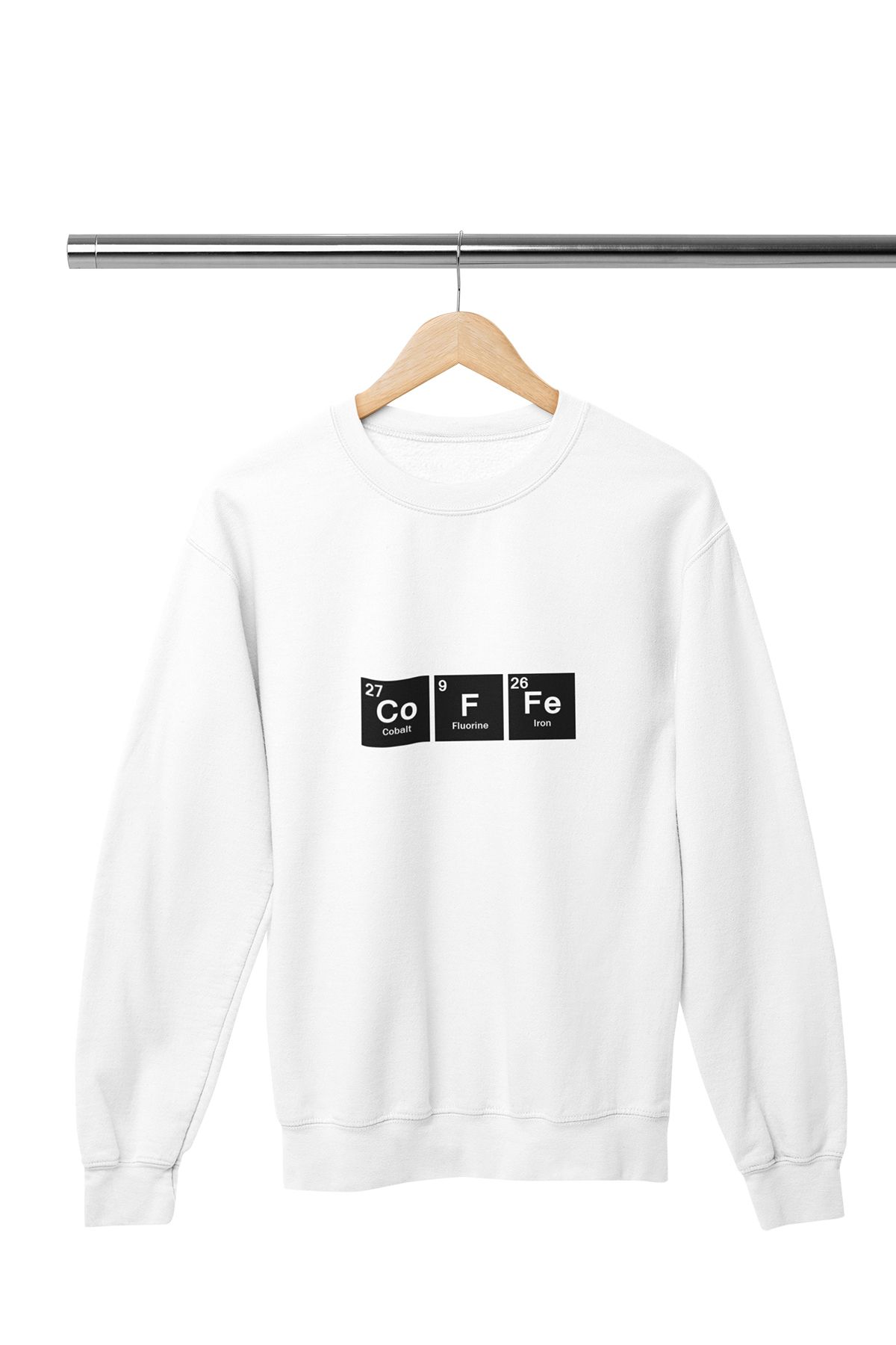 qoeuyl boutique Coffee Periyodik Tablo Baskılı Eğlenceli Öğrenci Hediyelik Unisex%100 Pamuk Bisiklet Yaka Sweatshirt