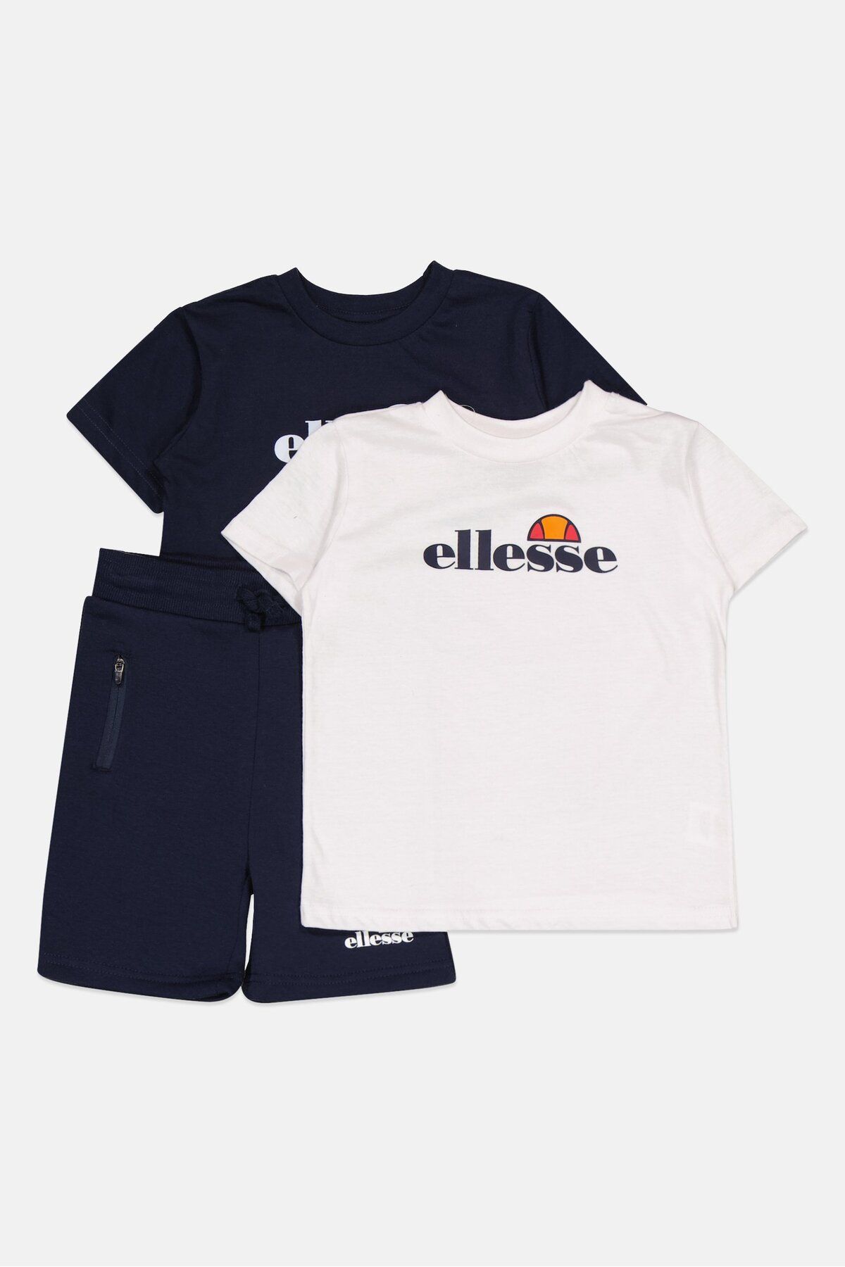 Ellesse-طقم تي شيرت وشورت بشعار العلامة التجارية للأولاد الصغار، مكون من 3 قطع، باللون الأبيض 2