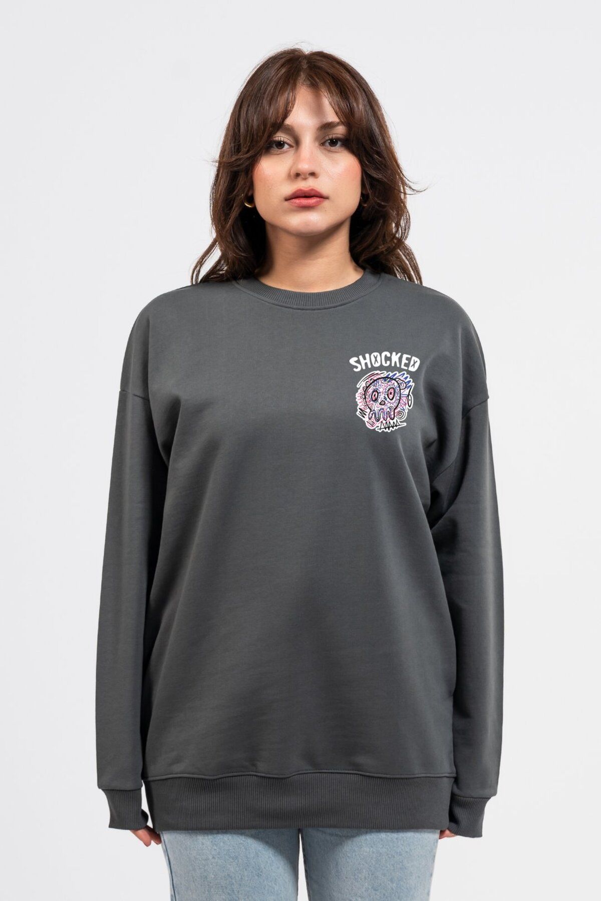 LUMARTA Oversize Göğüste Shocked Baskılı Sweatshirt