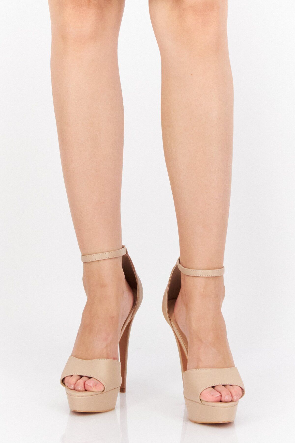 BOOHOO-Women Ankle Leather High Heel Sandals, Beige 1