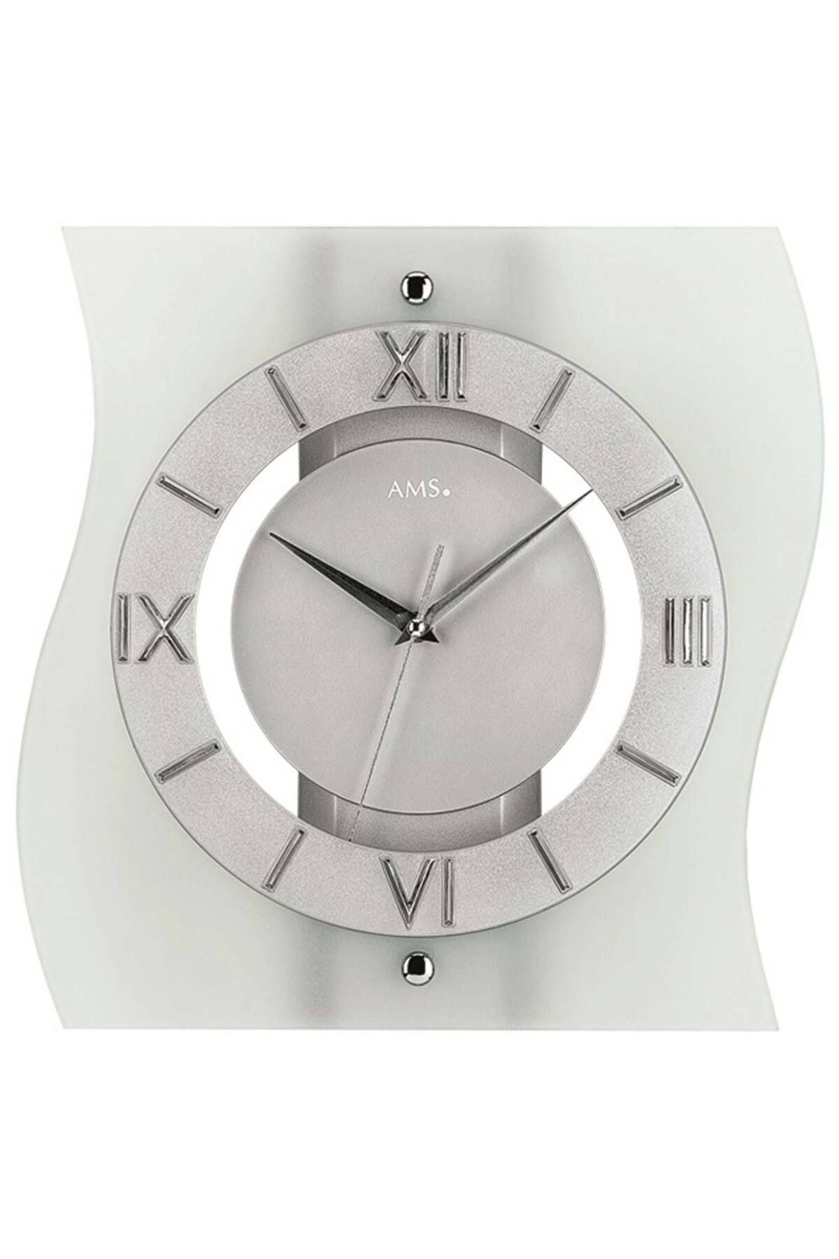 AMS-Ceas de perete 5909, cuarț, argintiu, analogic, modern 1