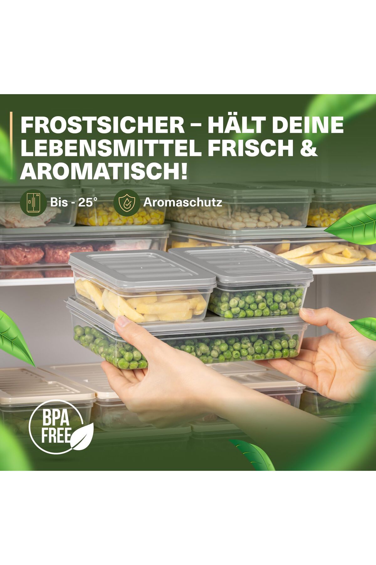 Viwares-Stapelbare Frischhaltedosen 20er Set, Gefrierfach & Kühlschrank Organizer mit Deckel 3