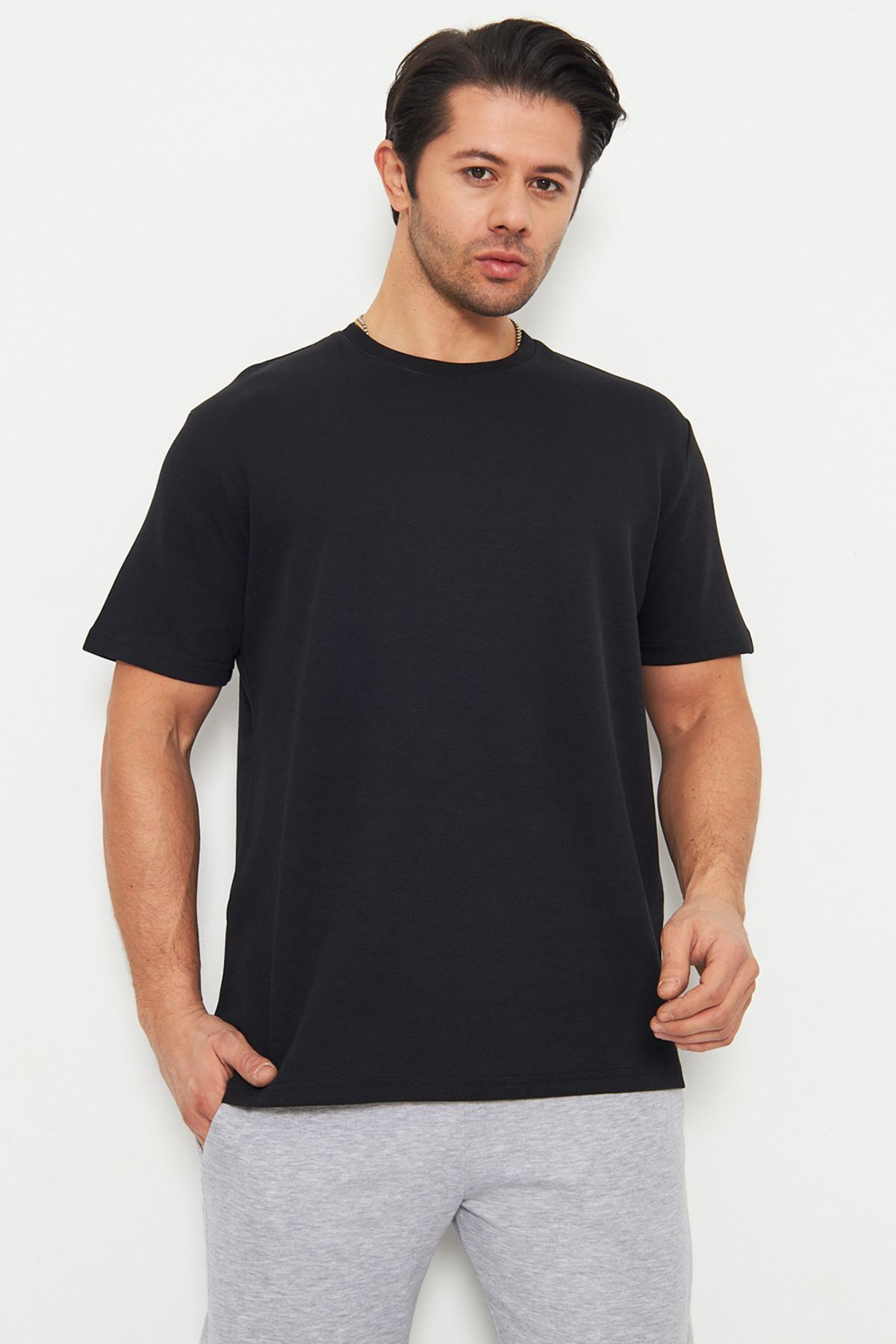 gothamvibes Erkek Kısa Kollu Basic Siyah T-Shirt