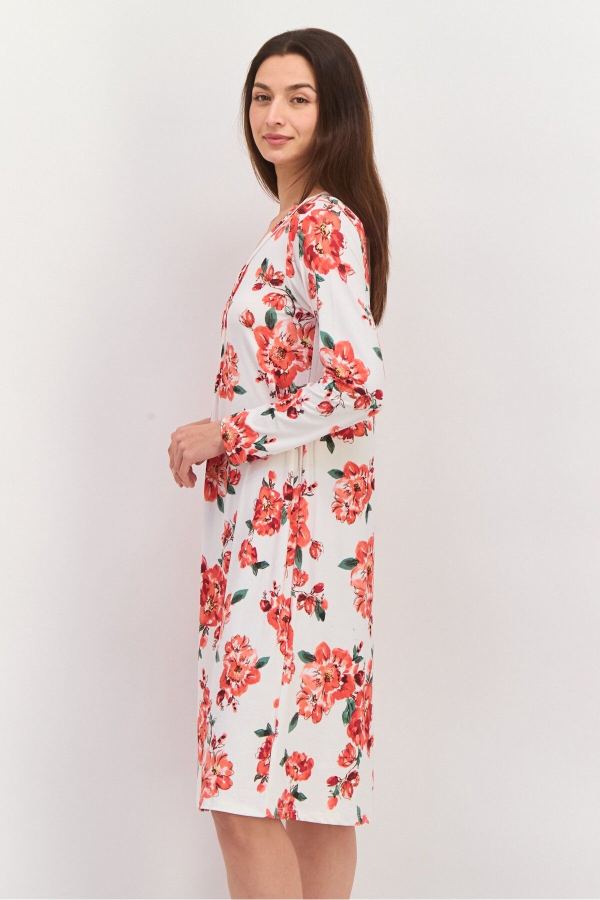 Carole Hochman-Women Floral Print Sleepwear Dress, Ivory 2