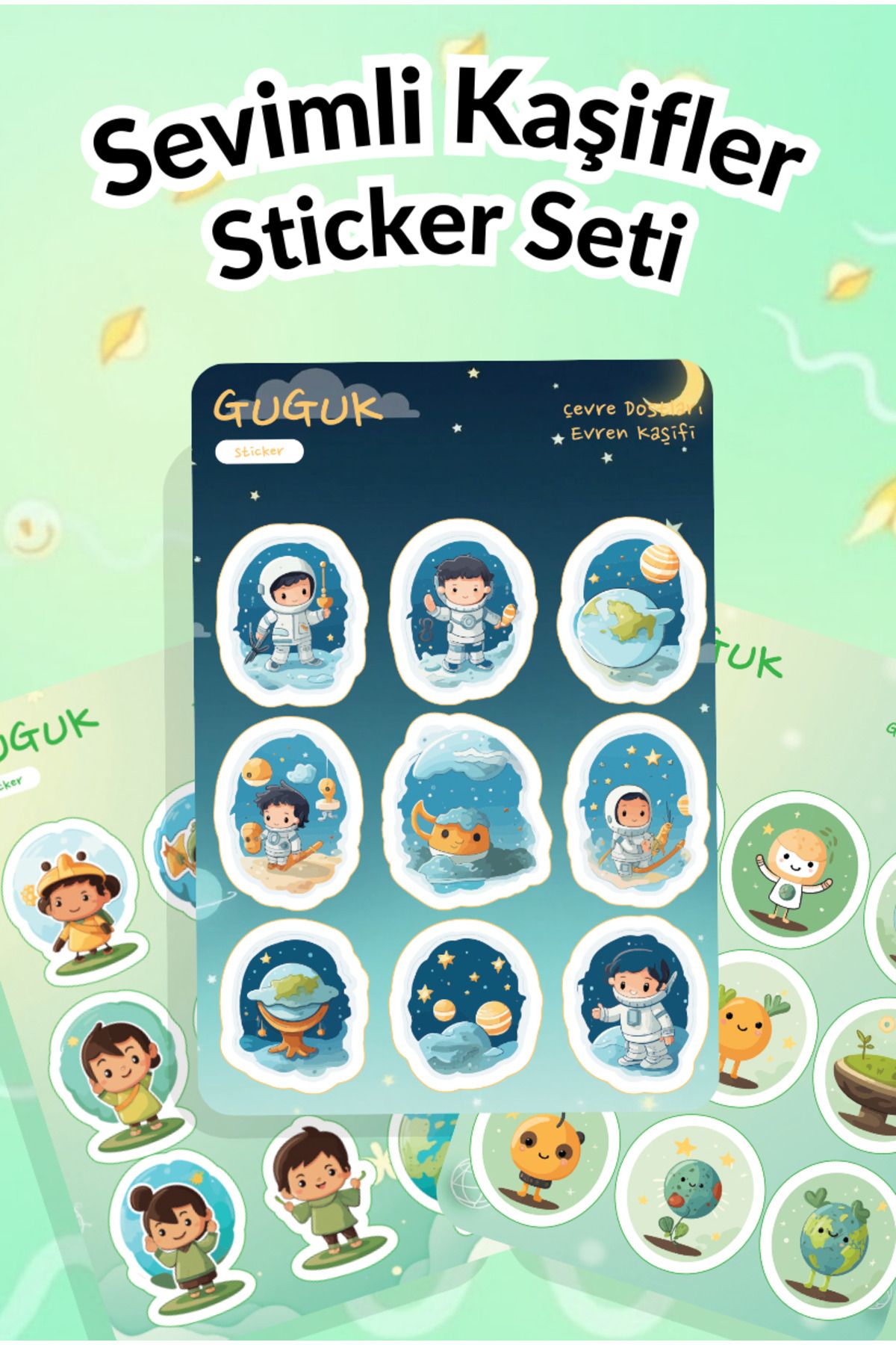 GUGUK Sevimli Kaşifler Sticker Yaprakları Seti