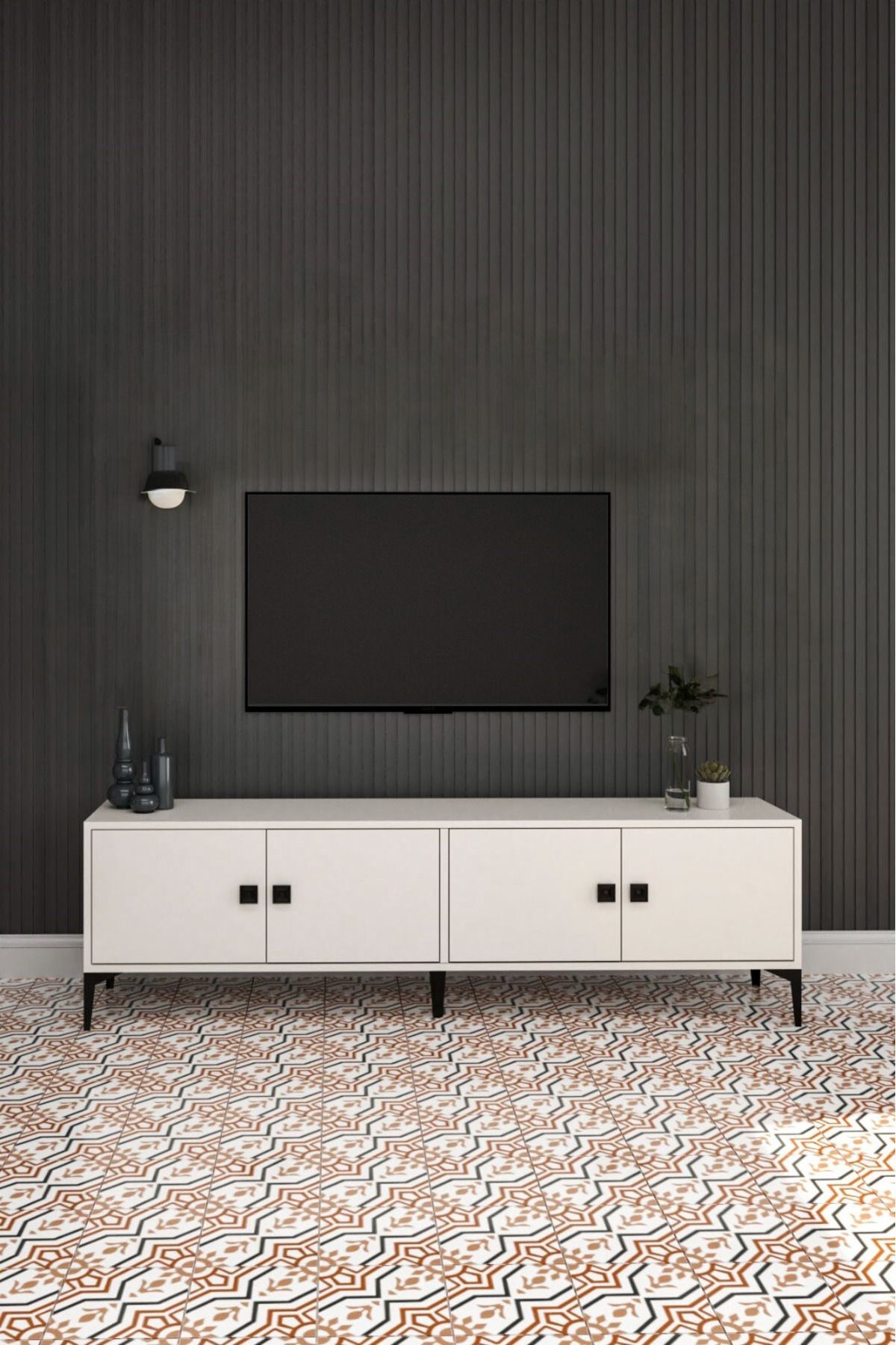 Happylife Furniture Design %100 Mdf Ecem Beyaz Tv Ünitesi 180 Cm