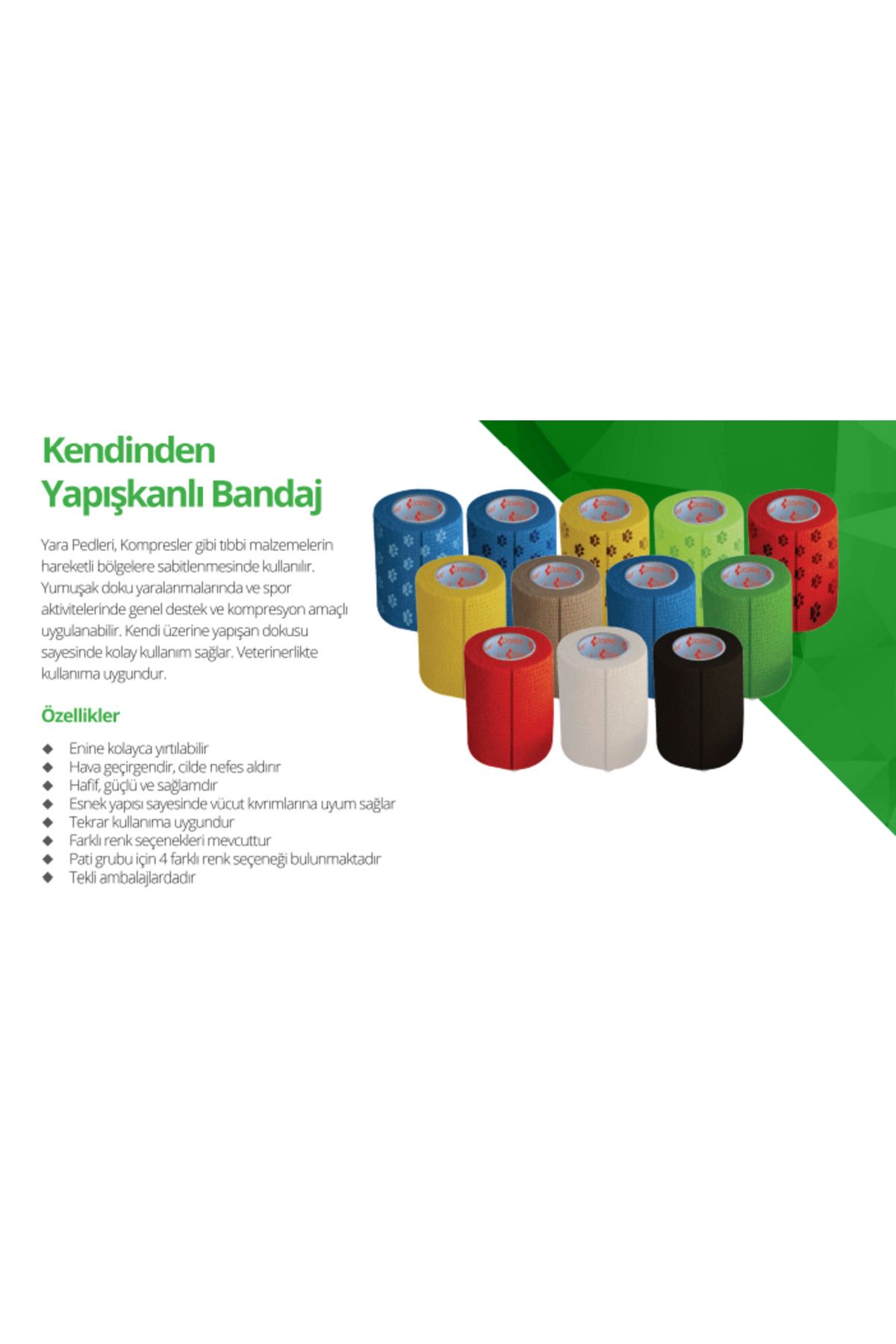 medikaltec Kendinden Yapışkanlı Bandaj Koban Bandaj 5 cm x 4,5 m Sarı Renk 1 Adet