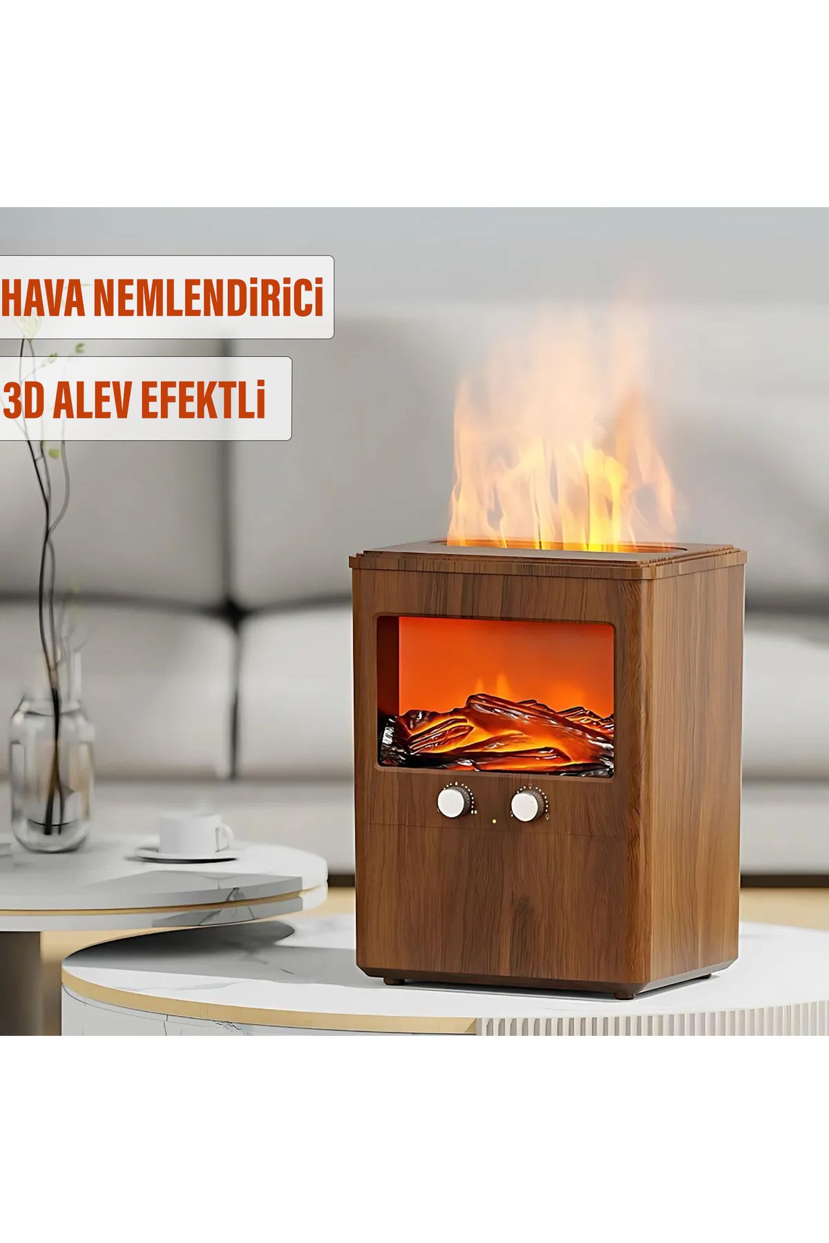 EXENAR Şömine Dekor 3 Litre Su Hazneli Hava Nemlendirici  3D Alev Aroma Difüzörü