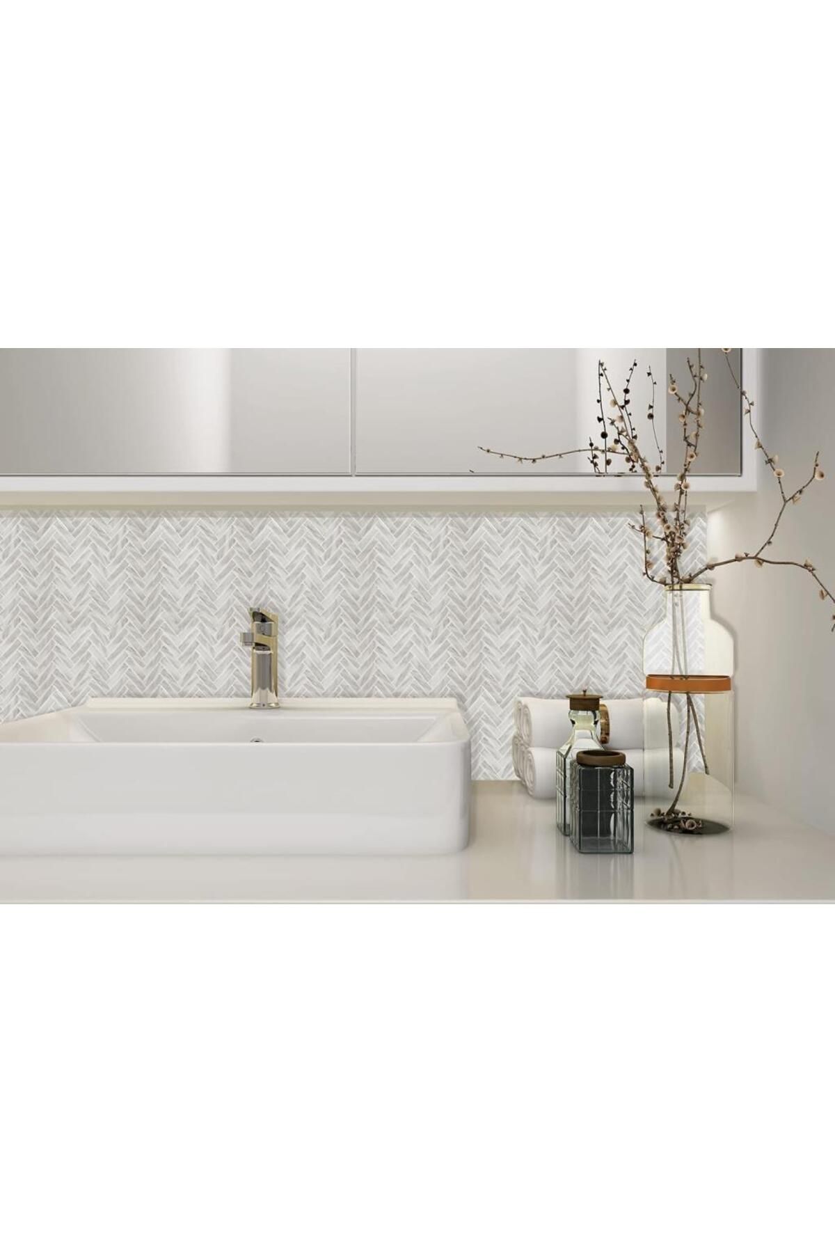 3D Yapışkanlı Duvar Kaplama Paneli Mutfak Banyo Salon Ofis Döşeme 30×30cm Gri Mozaik Epoksi 1 Adet