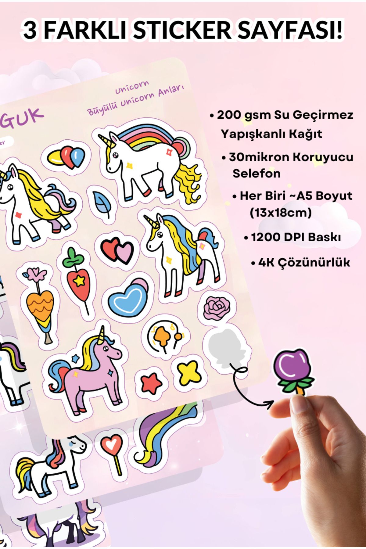 GUGUK Unicorn ve Masal Rüyası Sticker Yaprakları Seti