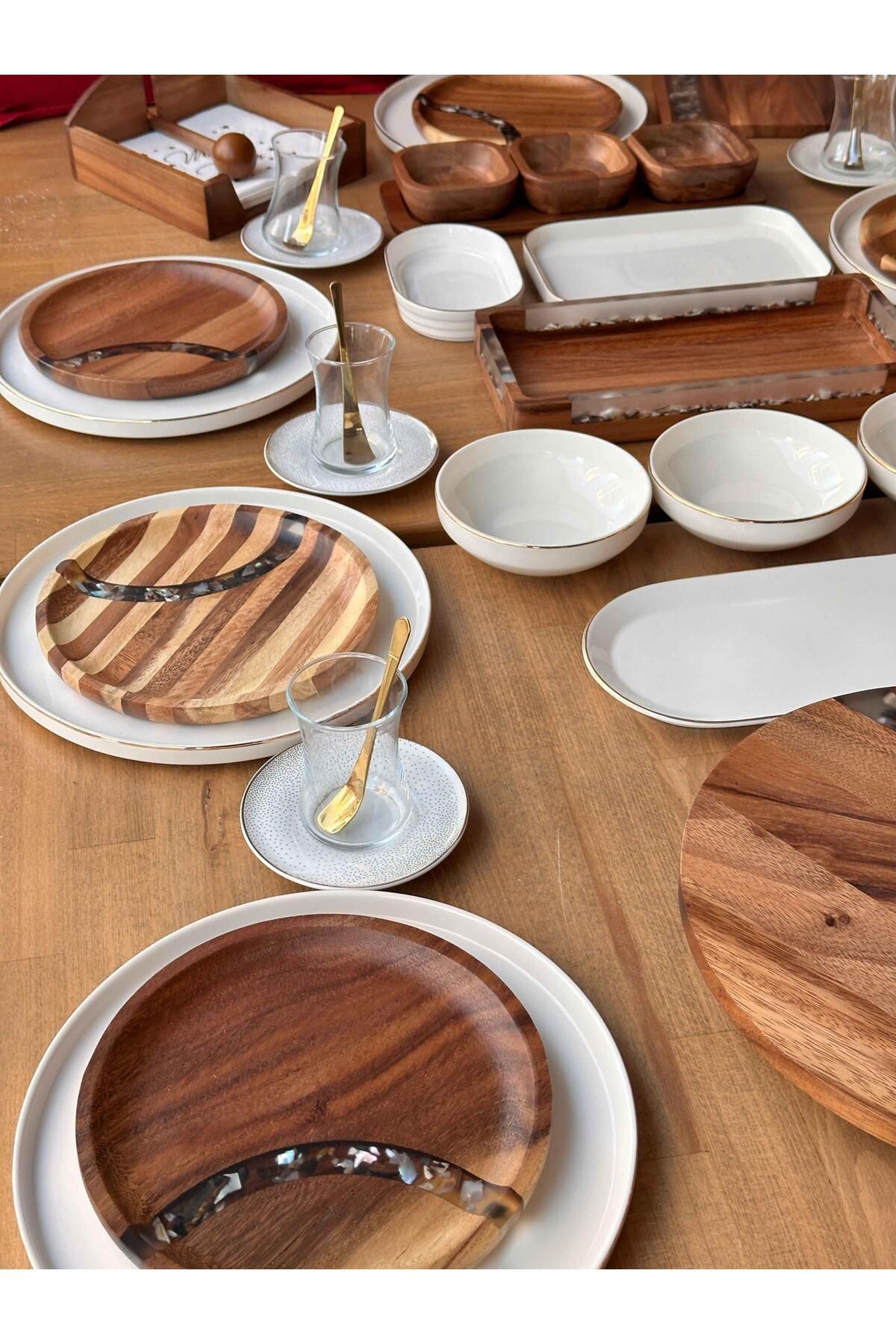 ROSSEV-Modern Acacia Breakfast Set - 85 Pieces, 12 People 4