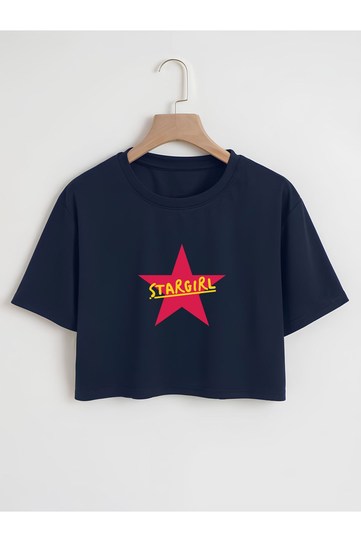 Ginevra Kadın Oversize Bisiklet Yaka Star Girl Baskılı Crop T-shirt