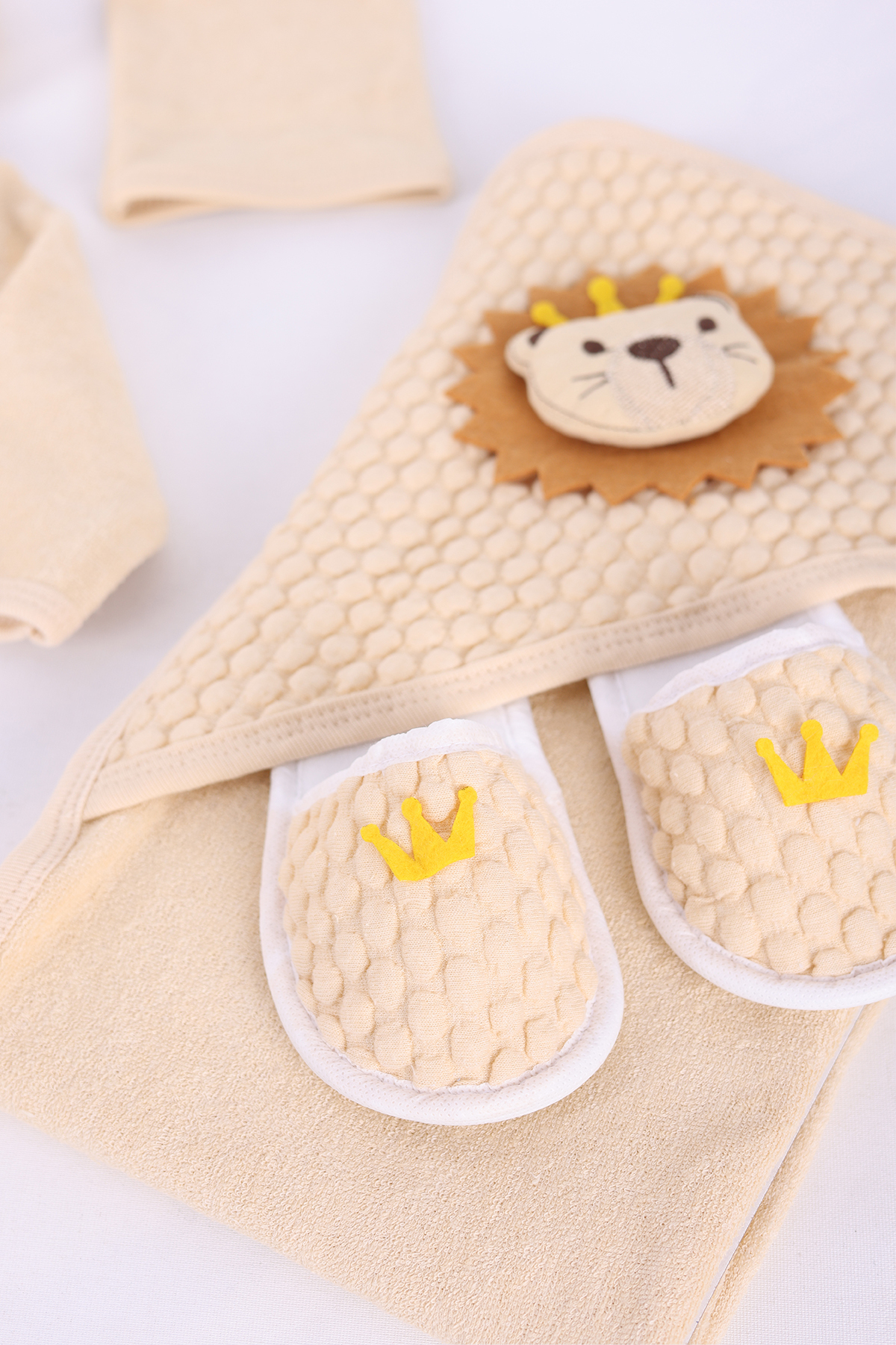 VaVbaby Organik Bambu Bebek Havlu Bornoz Seti Bebek Havlu Kundak Lion fotoğrafı 4 (önizleme)