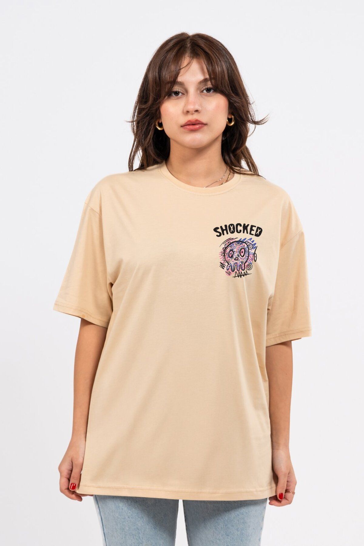 LUMARTA Oversize Göğüste Shocked Baskılı Tshirt