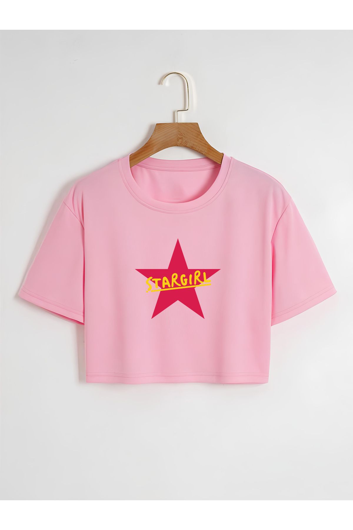 Ginevra Kadın Oversize Bisiklet Yaka Star Girl Baskılı Crop T-shirt