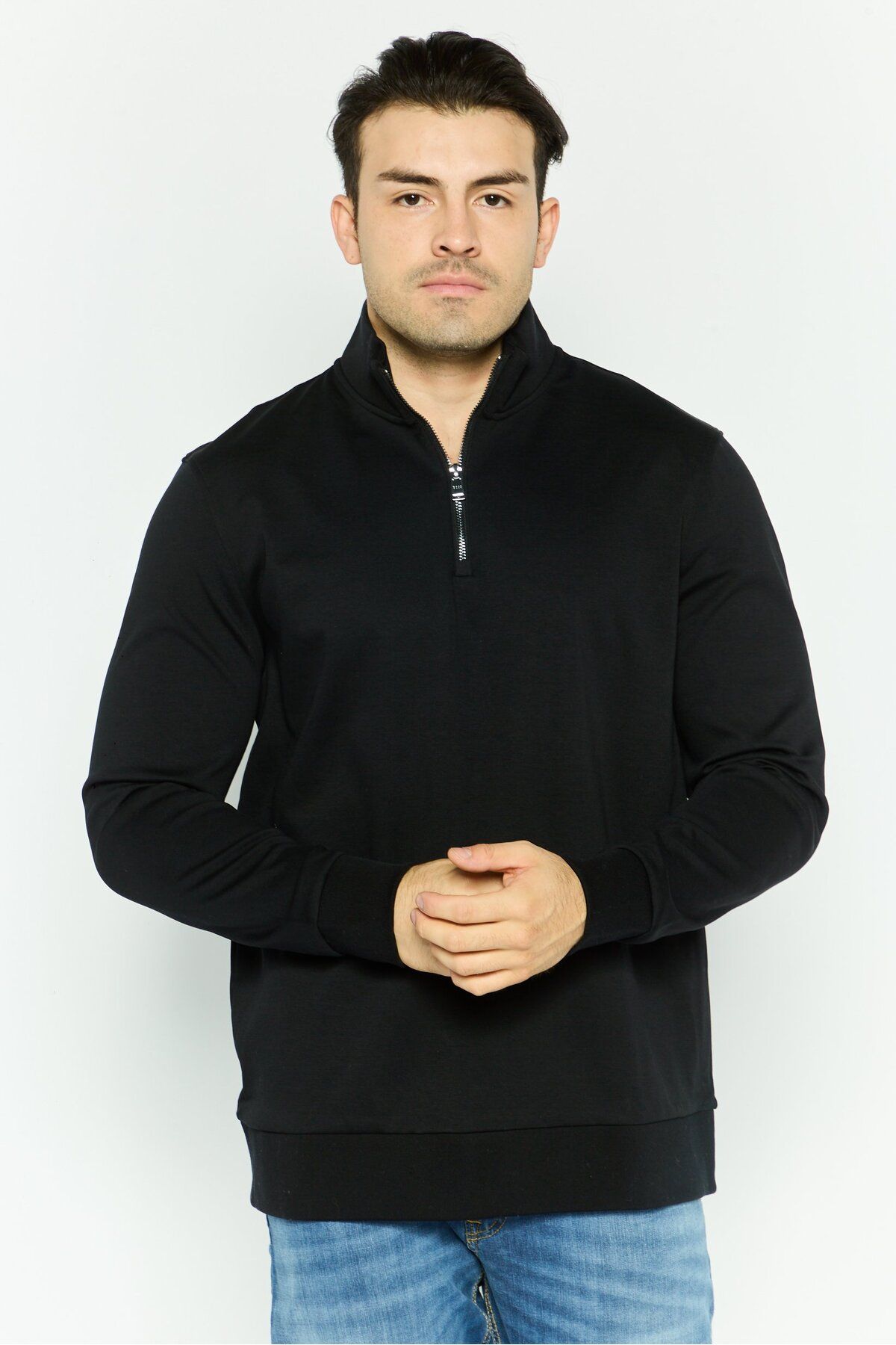 BOSS-Men Mock Neck Solid Long Sleeves Sweatshirt, Black 1